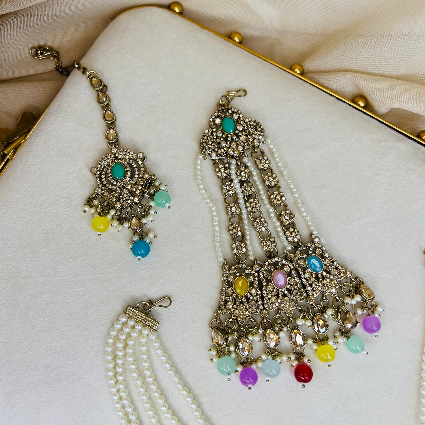 Pakistani Style Necklace Set with Pearl Earring Chains