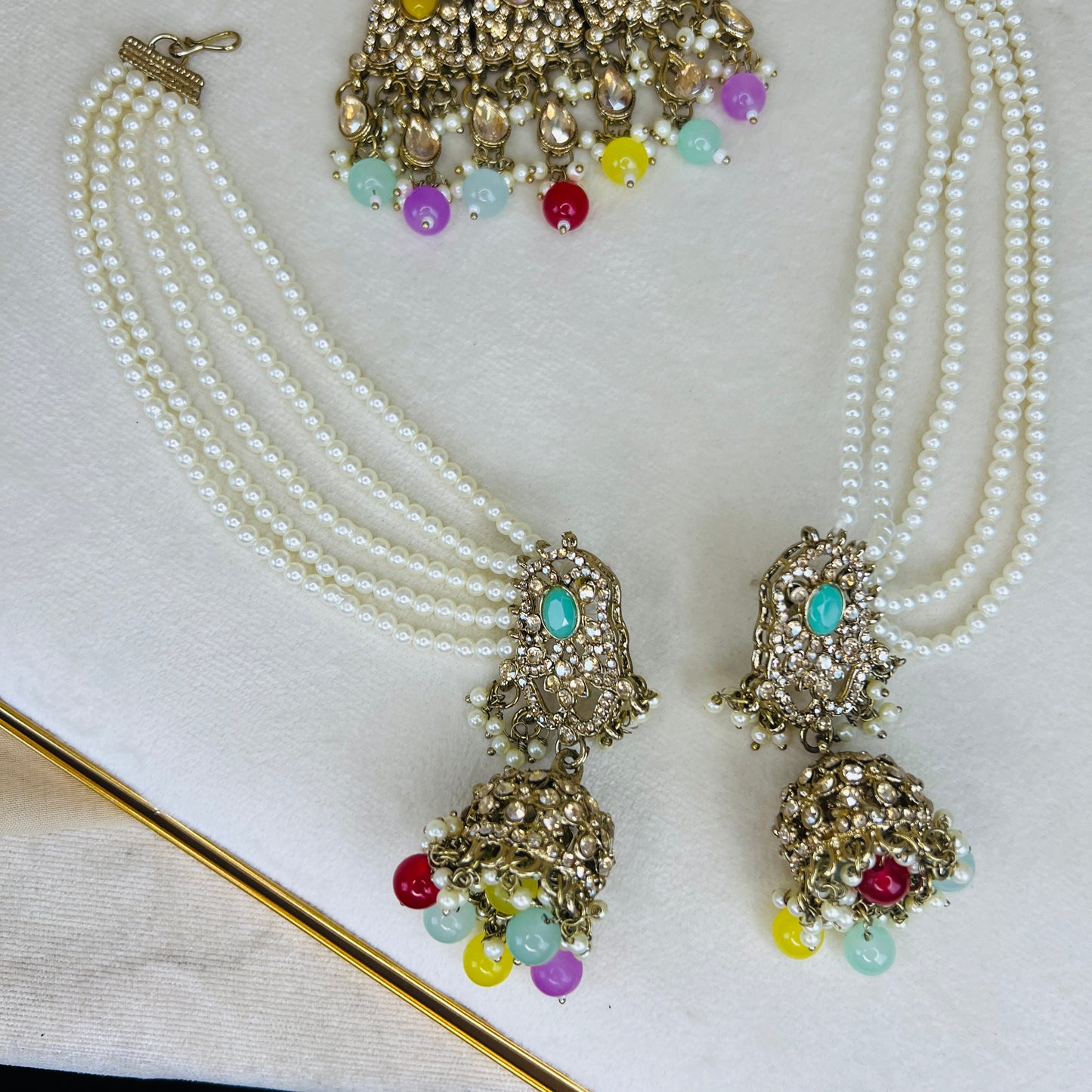 Pakistani Style Necklace Set with Pearl Earring Chains