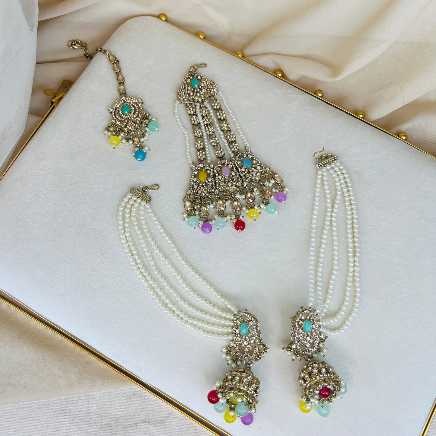 Pakistani Style Necklace Set with Pearl Earring Chains