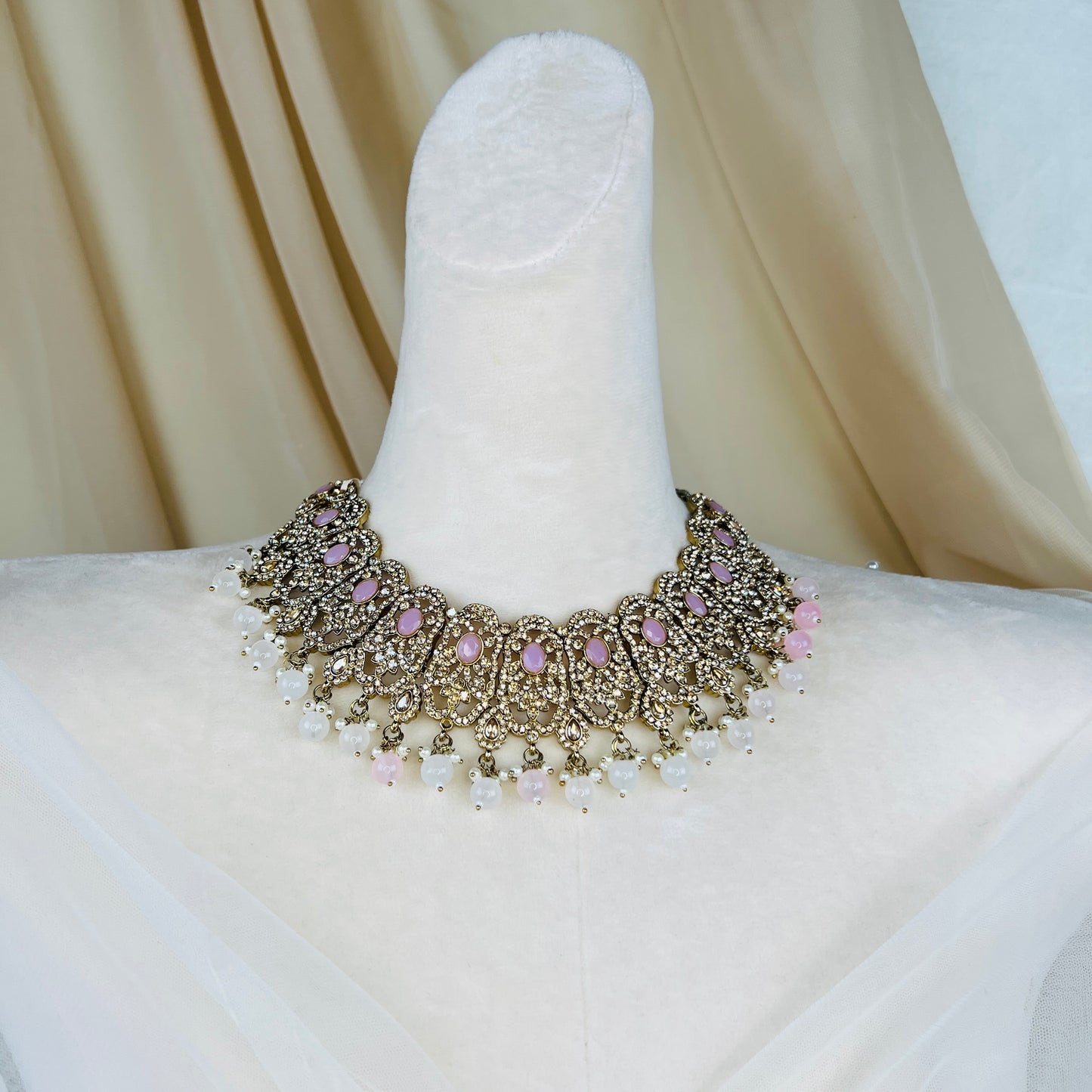 Pakistani Style Necklace Set with Pearl Earring Chains