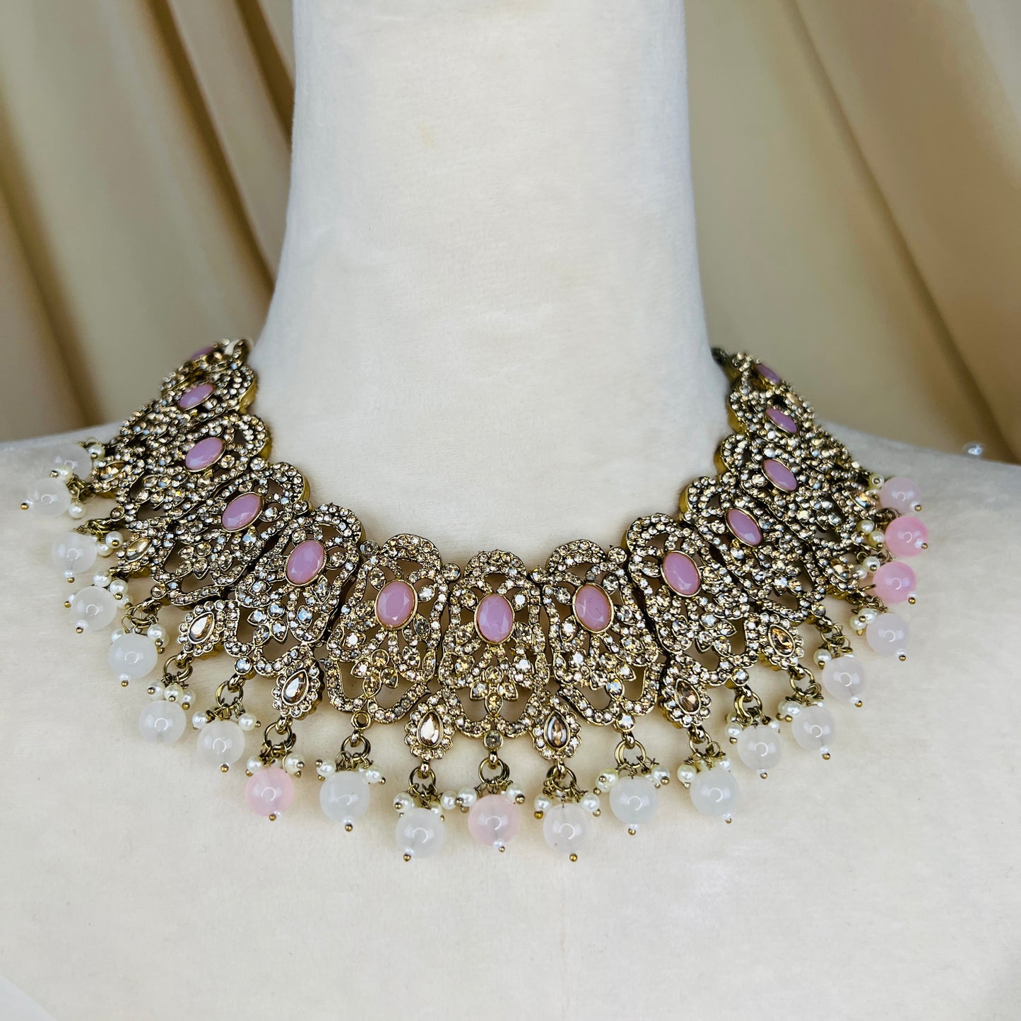 Pakistani Style Necklace Set with Pearl Earring Chains