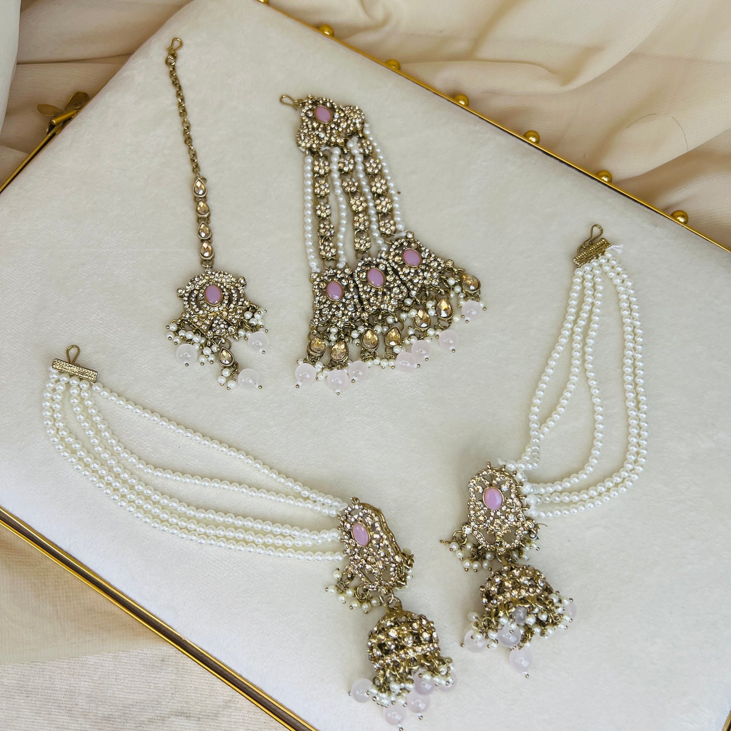 Pakistani Style Necklace Set with Pearl Earring Chains