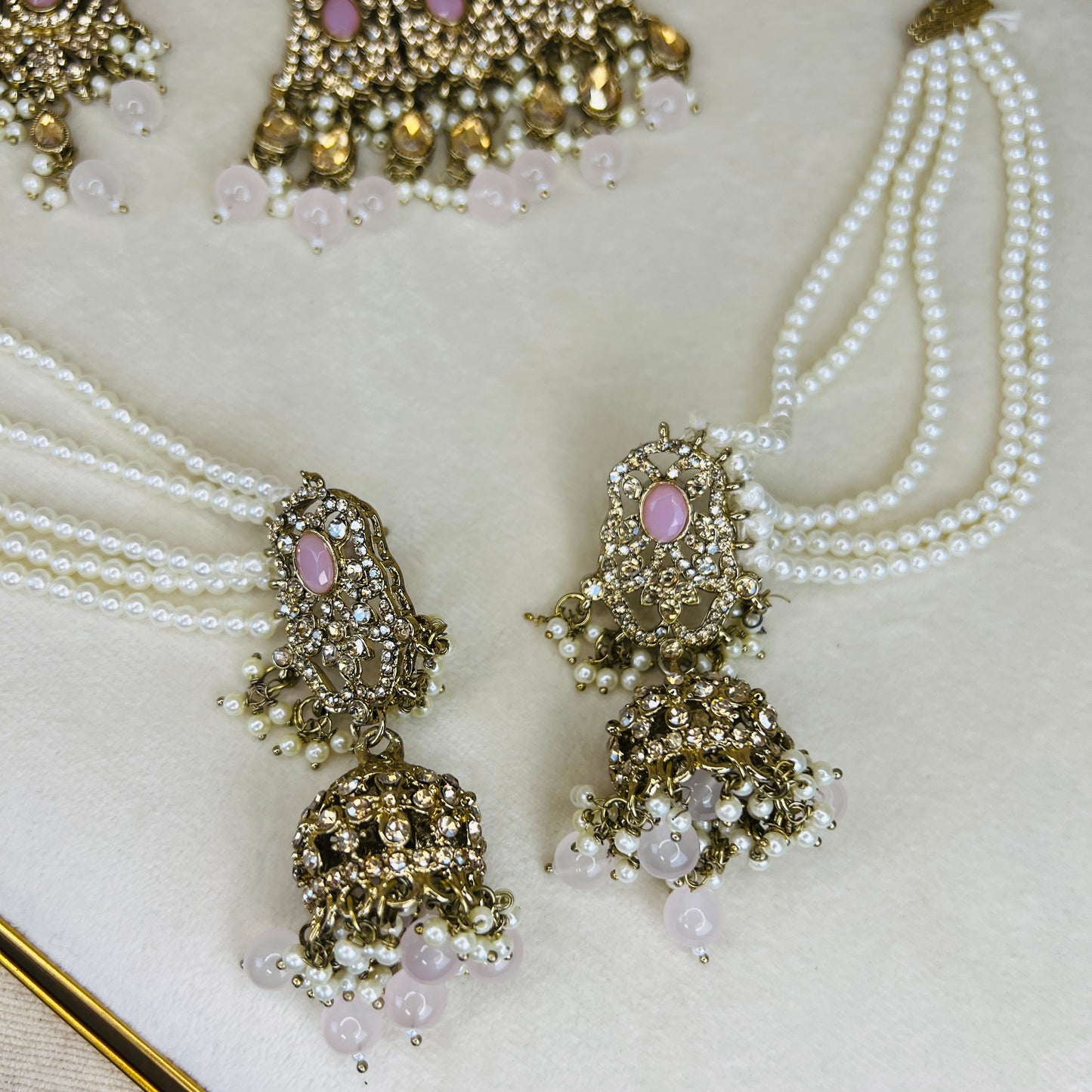Pakistani Style Necklace Set with Pearl Earring Chains