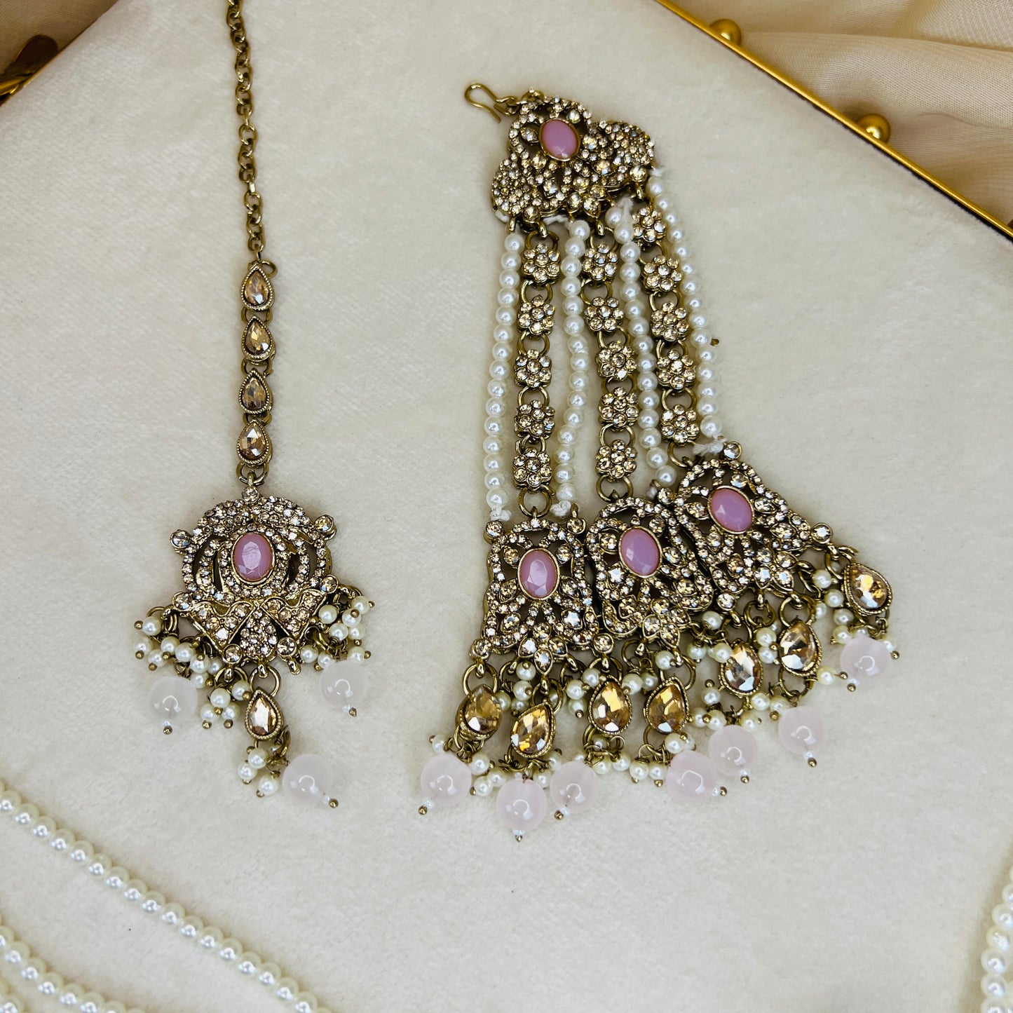 Pakistani Style Necklace Set with Pearl Earring Chains