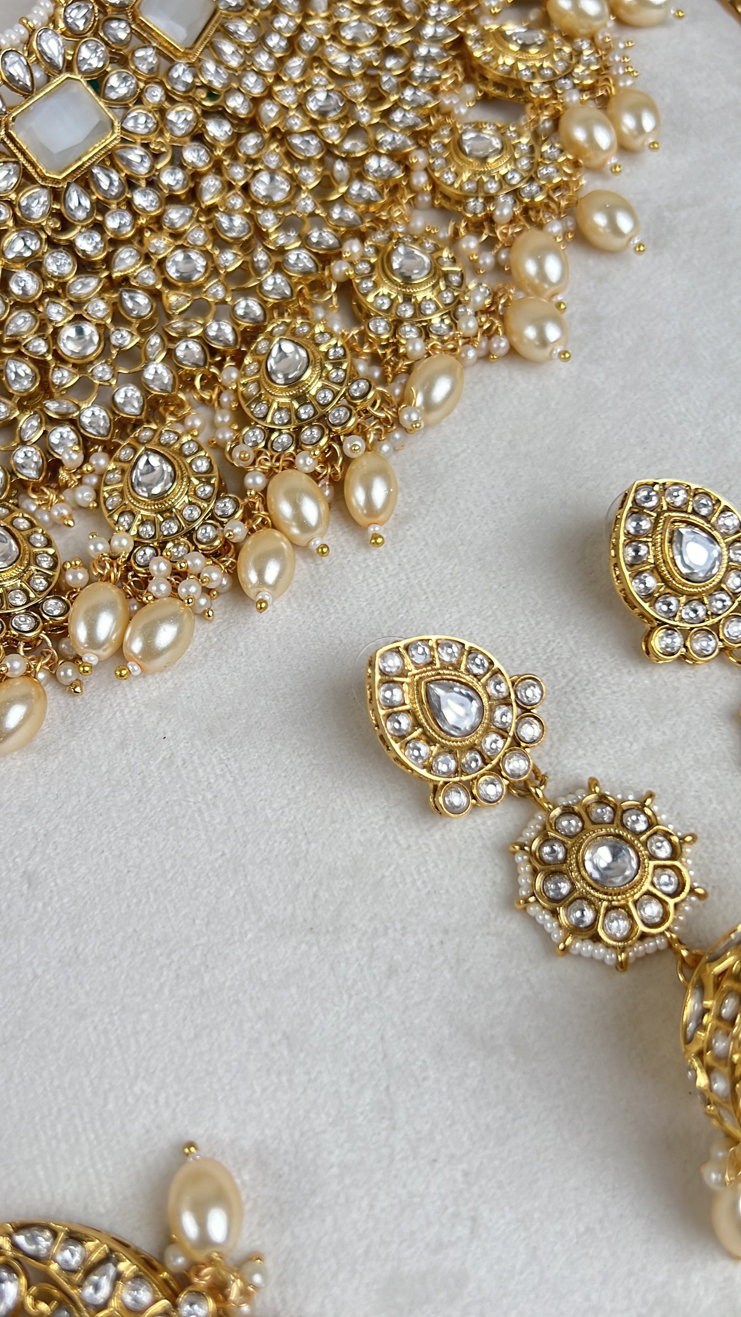 Paachi Kundan | Gold White | Large Semi Bridal Set w/Jhumka Earrings