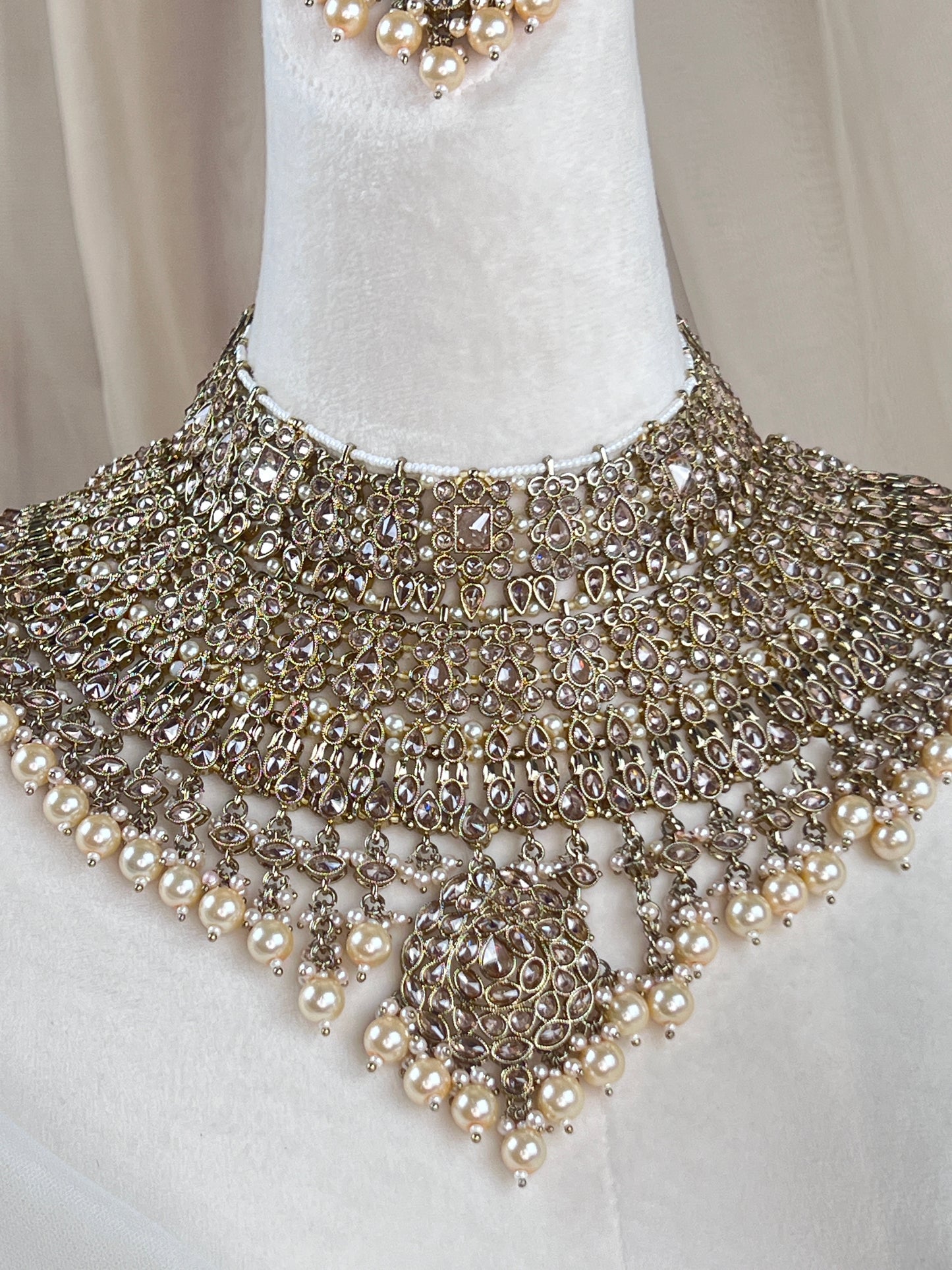 Large Bib Style Polki Semi Bridal with Jhoomar | Nose Ring