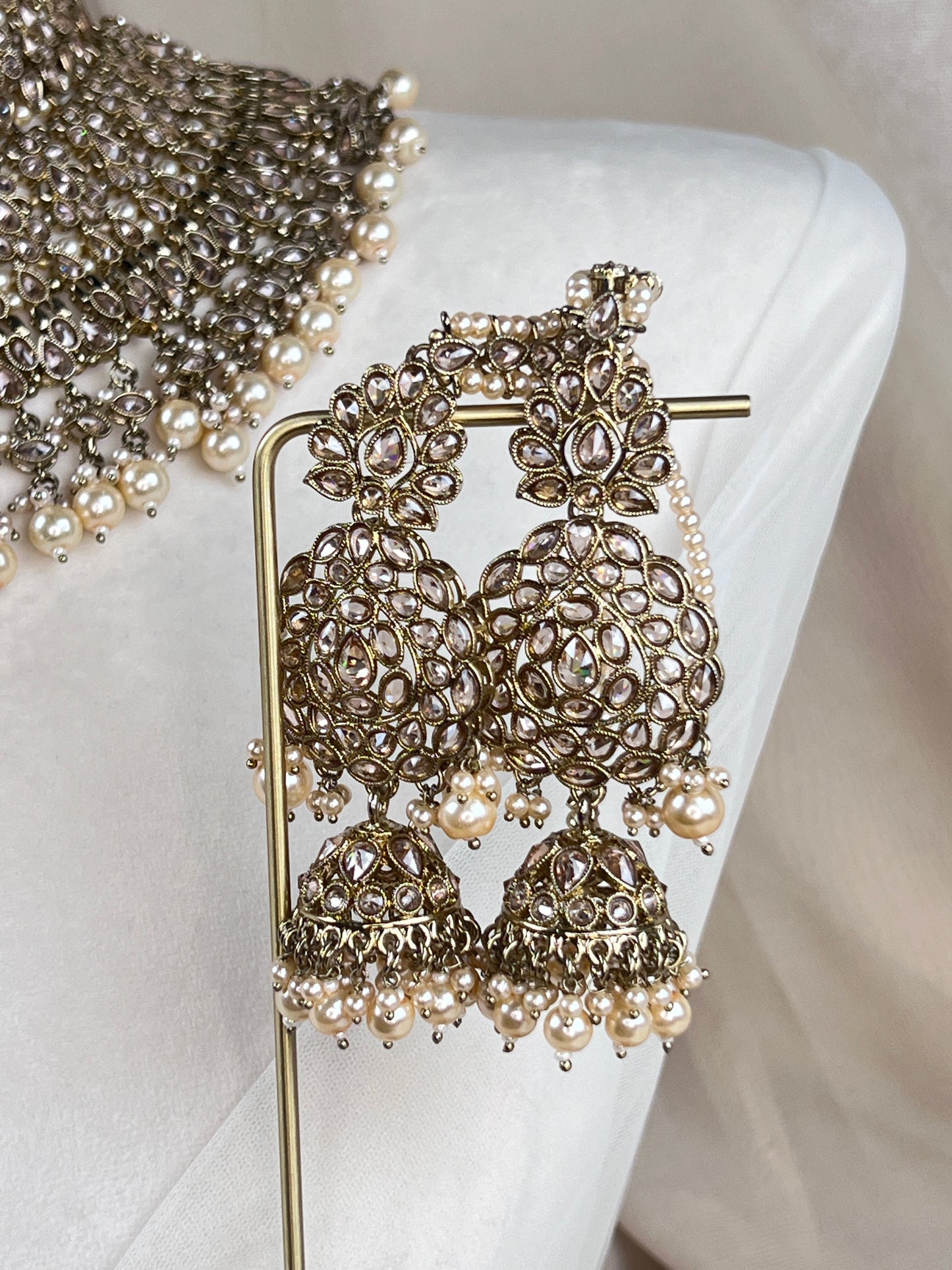 Large Bib Style Polki Semi Bridal with Jhoomar | Nose Ring