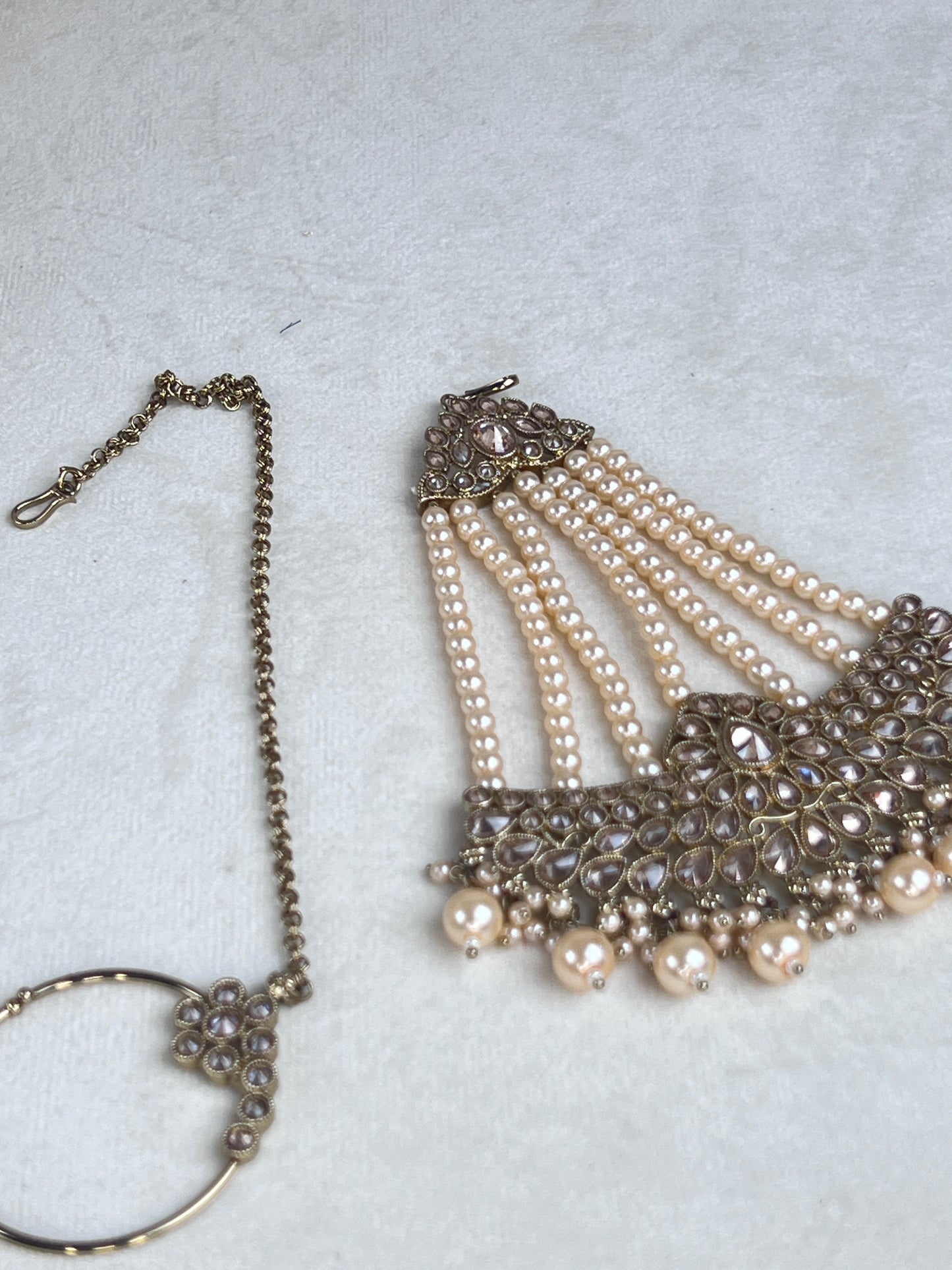 Large Bib Style Polki Semi Bridal with Jhoomar | Nose Ring