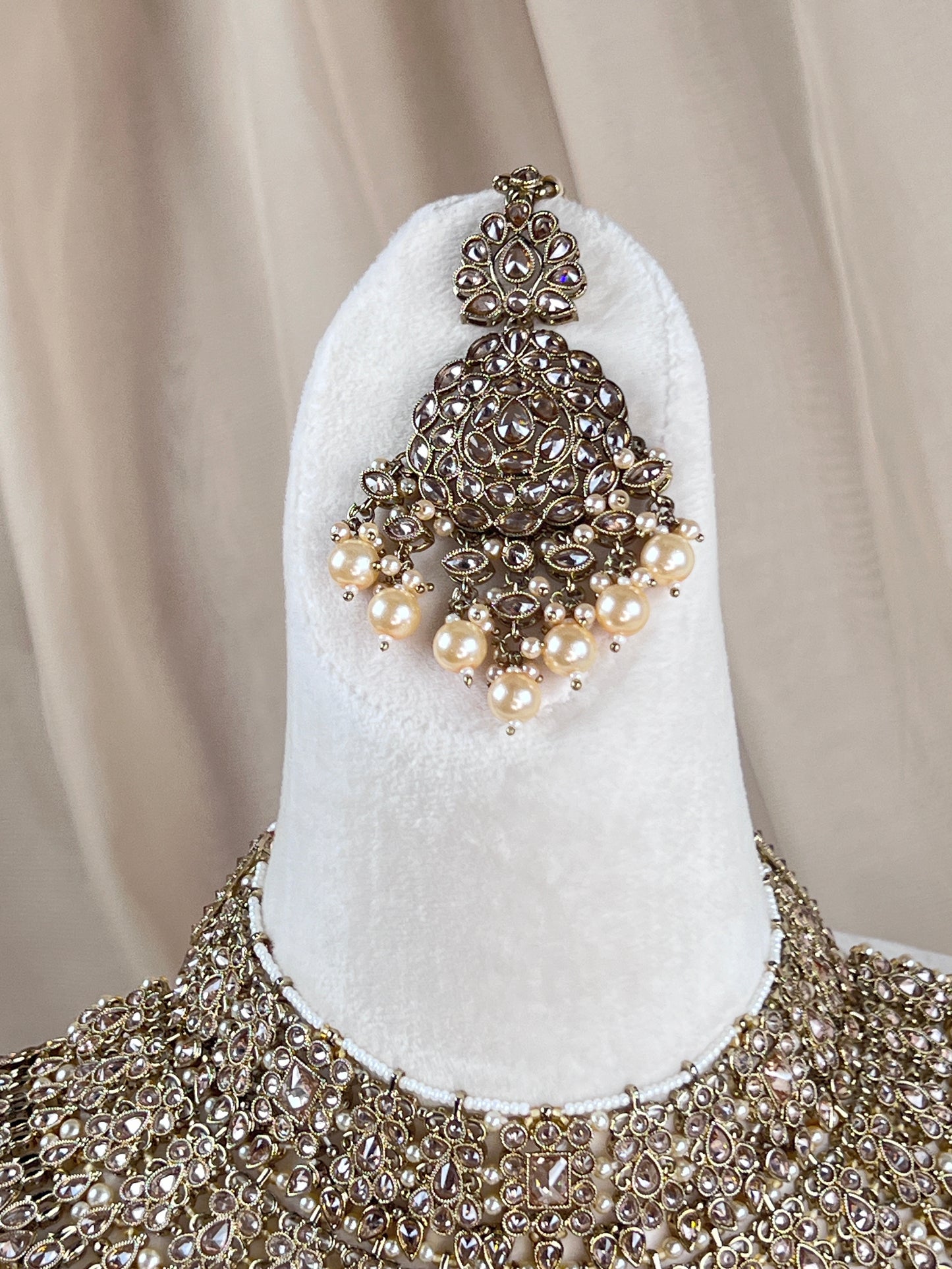 Large Bib Style Polki Semi Bridal with Jhoomar | Nose Ring