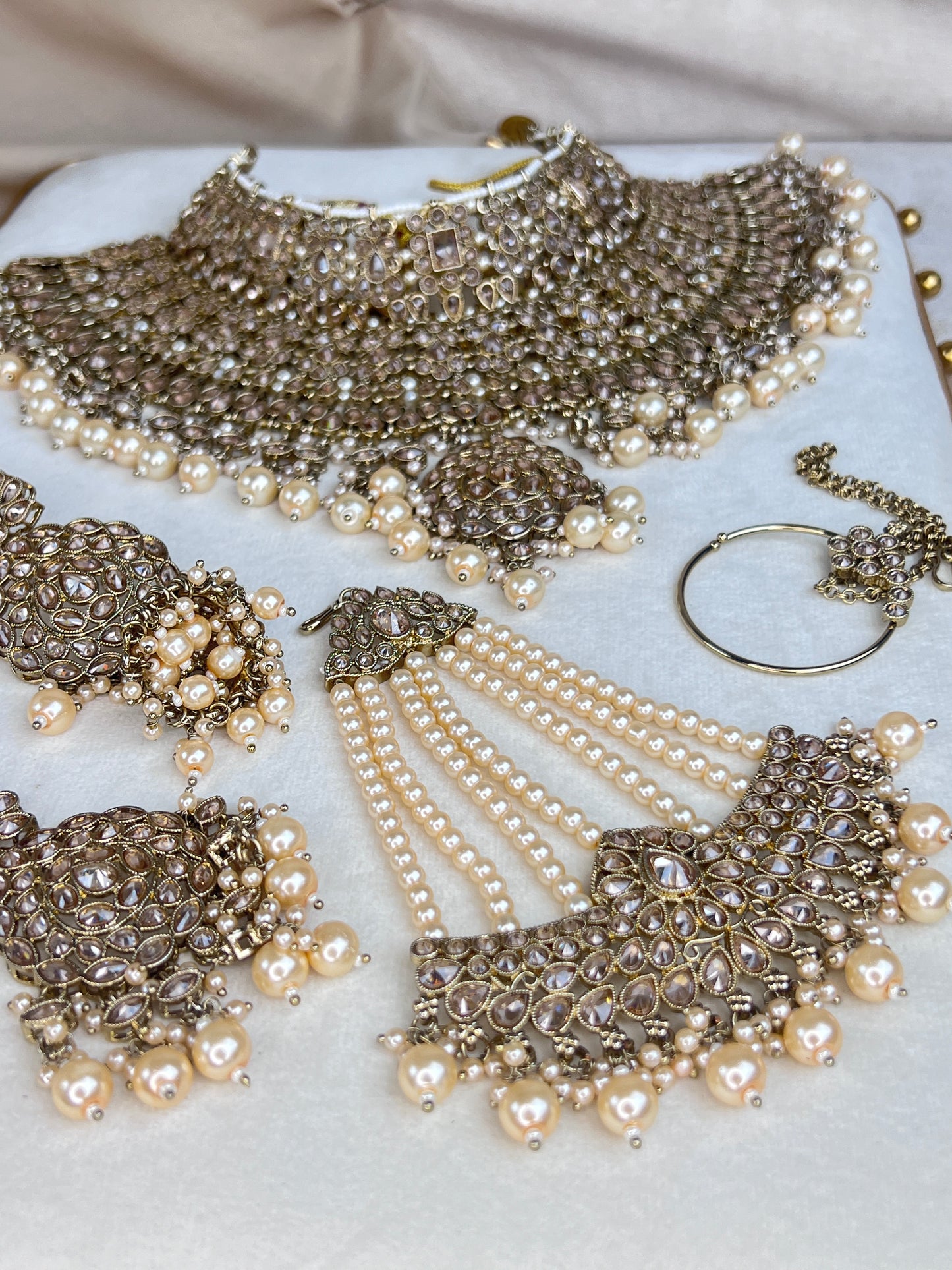 Large Bib Style Polki Semi Bridal with Jhoomar | Nose Ring