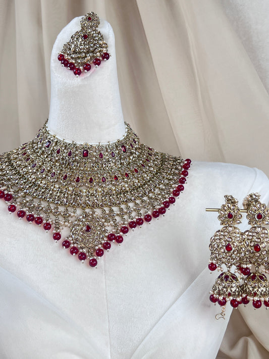 Large Bib Style Polki Semi Bridal with Jhoomar | Nose Ring