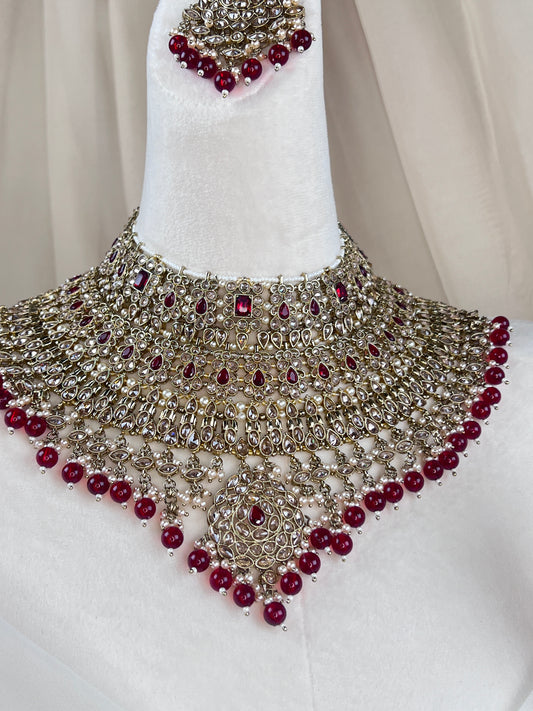 Large Bib Style Polki Semi Bridal with Jhoomar | Nose Ring