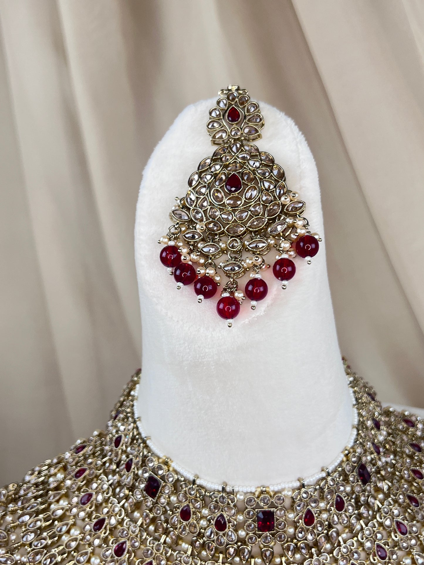 Large Bib Style Polki Semi Bridal with Jhoomar | Nose Ring