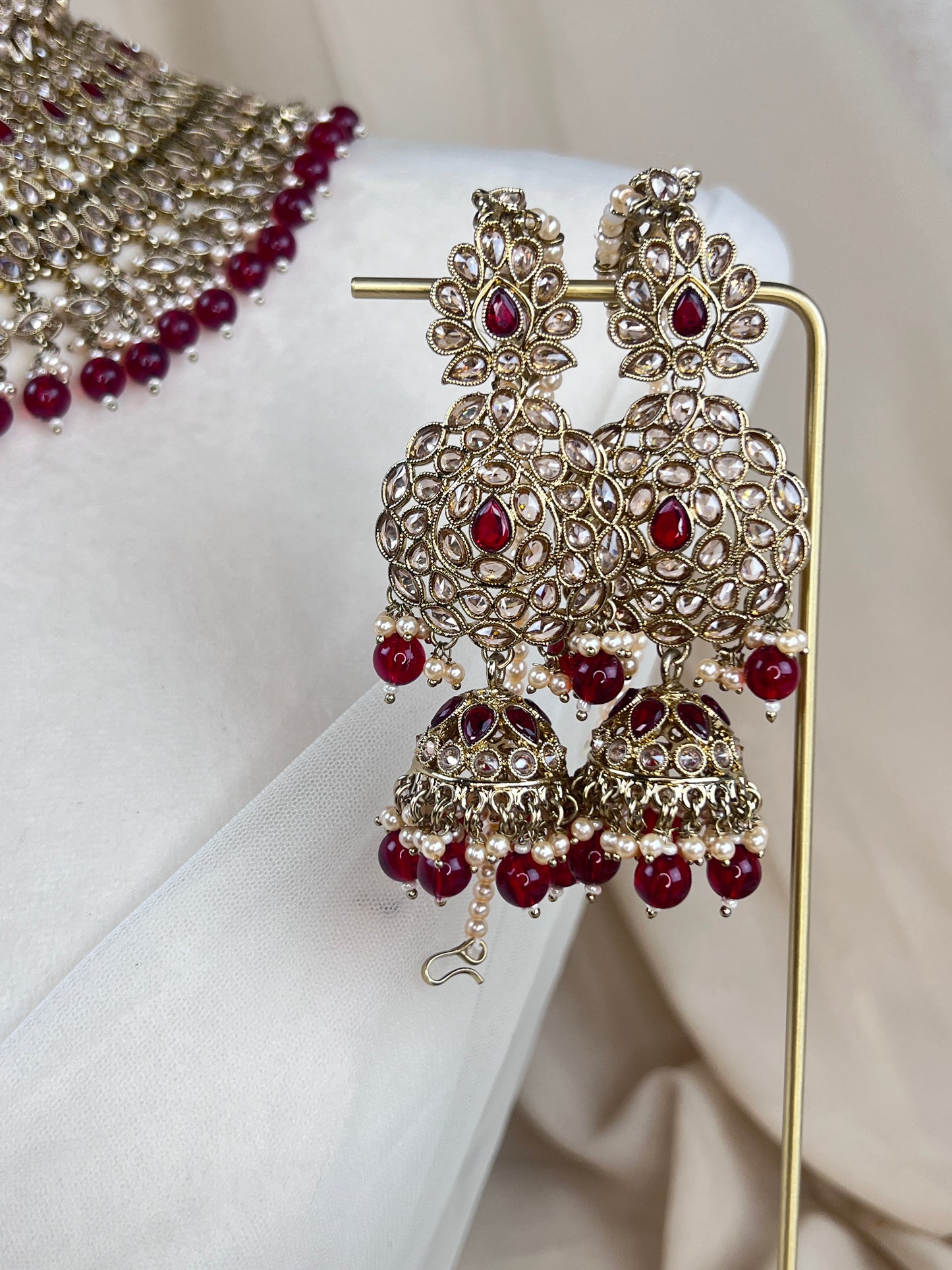Large Bib Style Polki Semi Bridal with Jhoomar | Nose Ring
