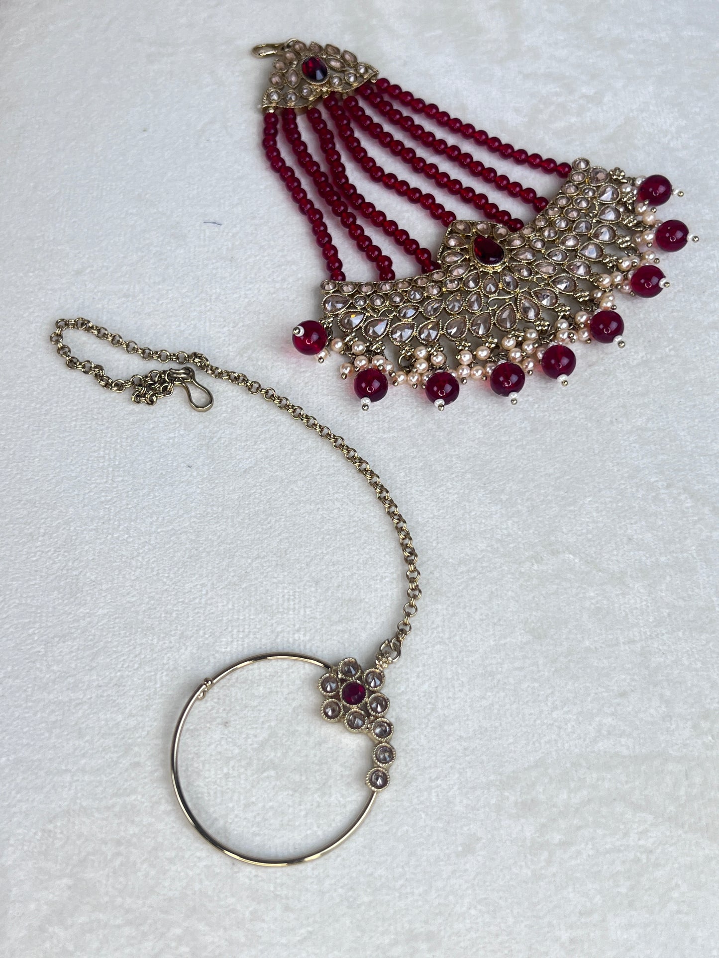 Large Bib Style Polki Semi Bridal with Jhoomar | Nose Ring
