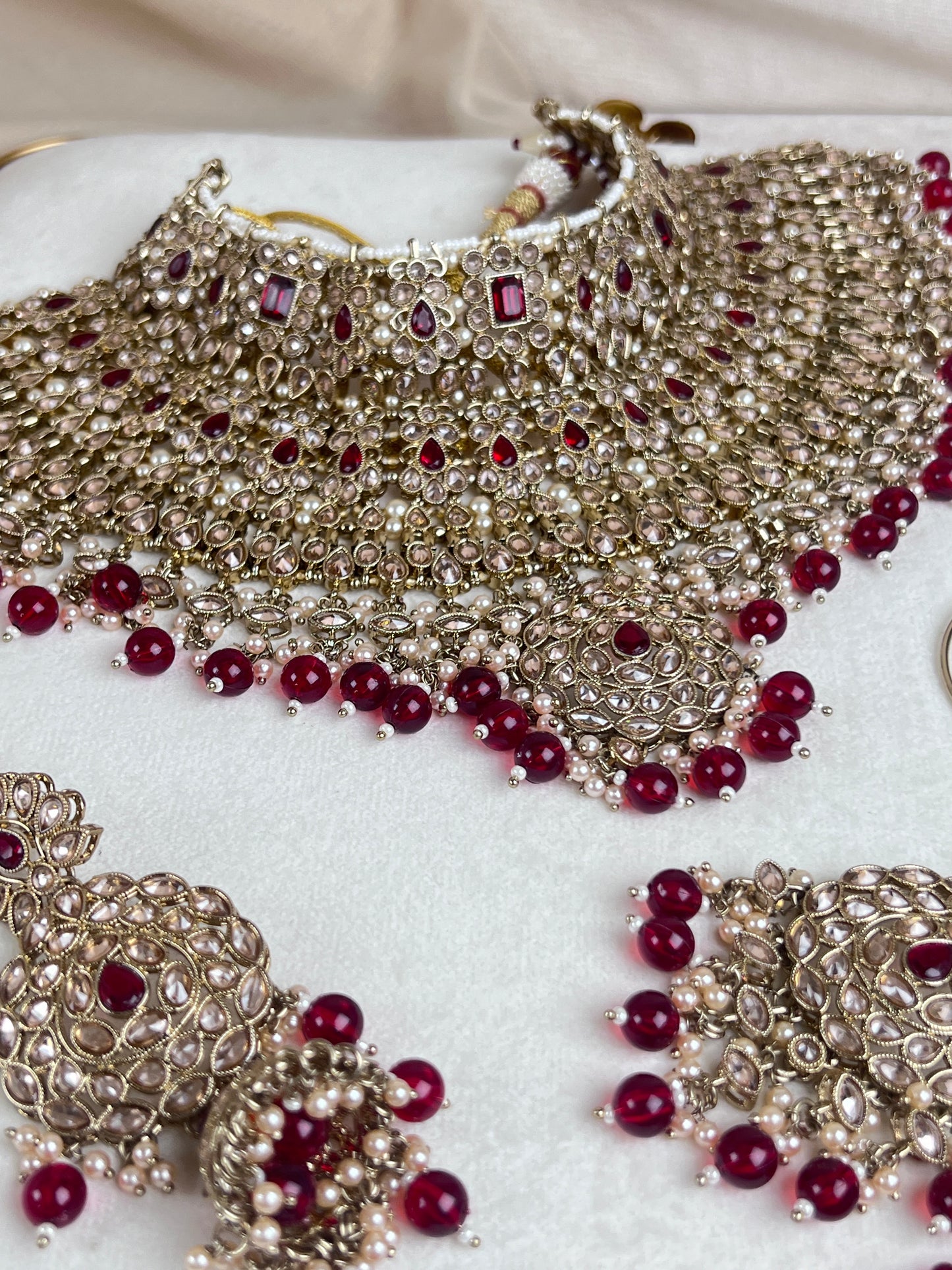 Large Bib Style Polki Semi Bridal with Jhoomar | Nose Ring