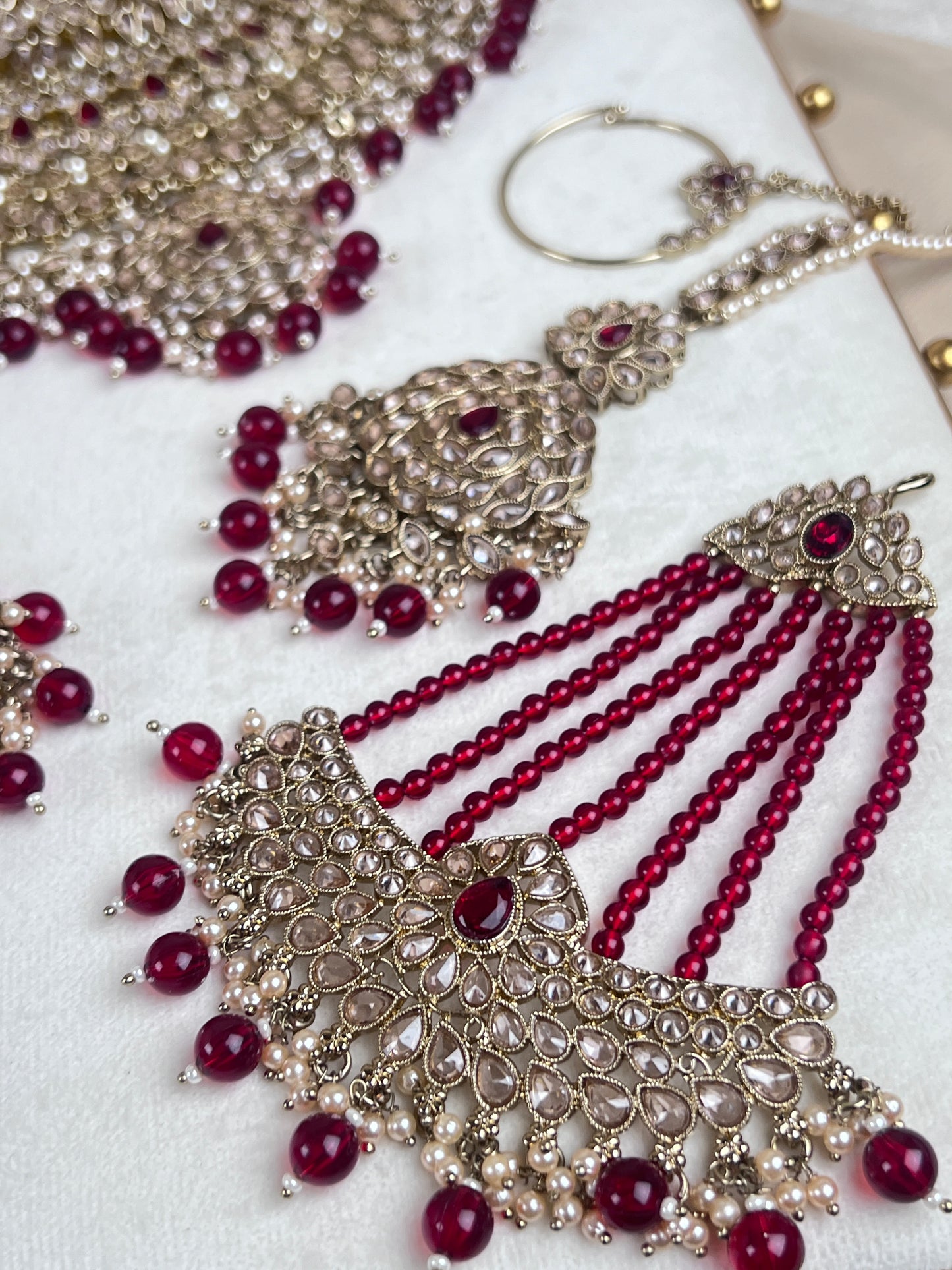 Large Bib Style Polki Semi Bridal with Jhoomar | Nose Ring