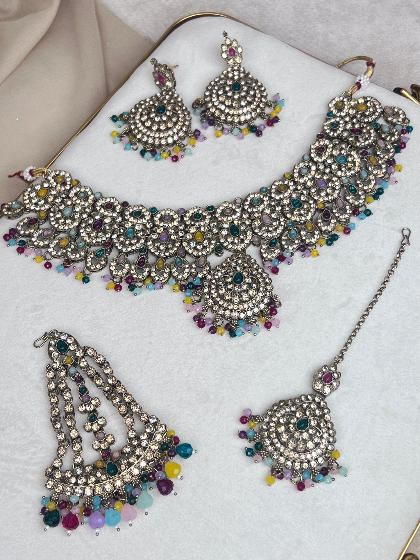 Pakisitani Gold Style Semi Bridal Set with Jhoomar
