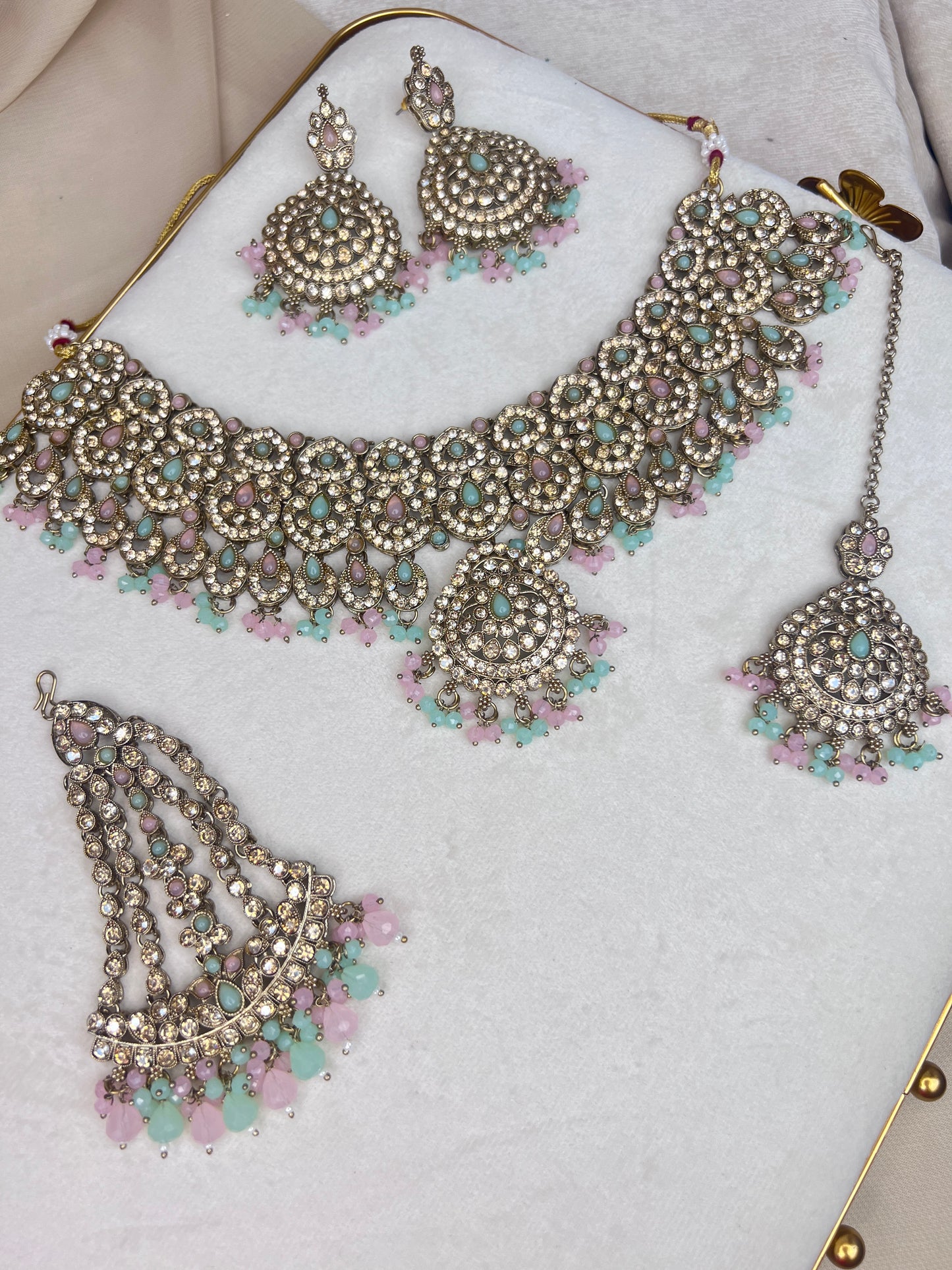 Pakisitani Gold Style Semi Bridal Set with Jhoomar