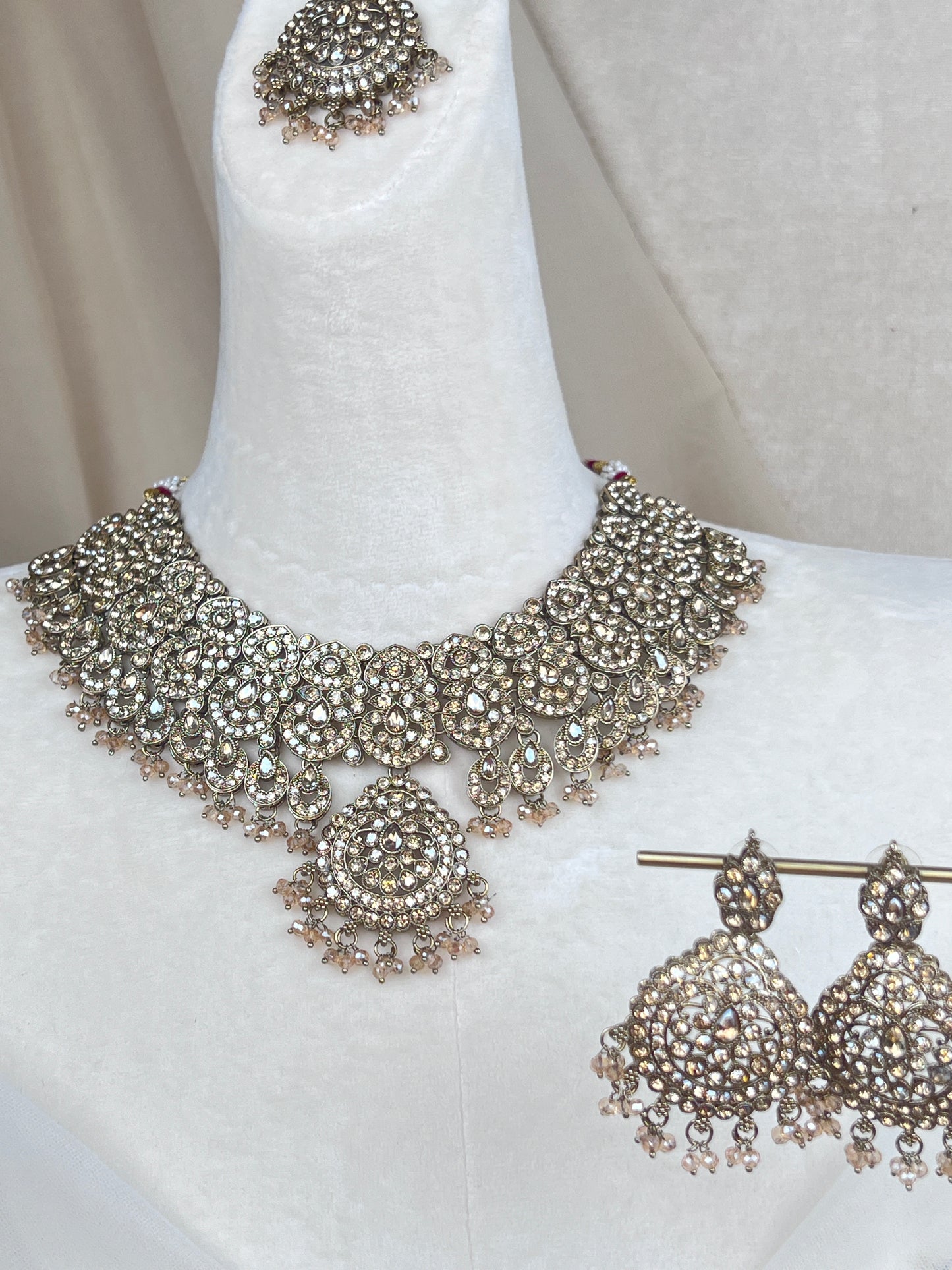 Pakisitani Gold Style Semi Bridal Set with Jhoomar