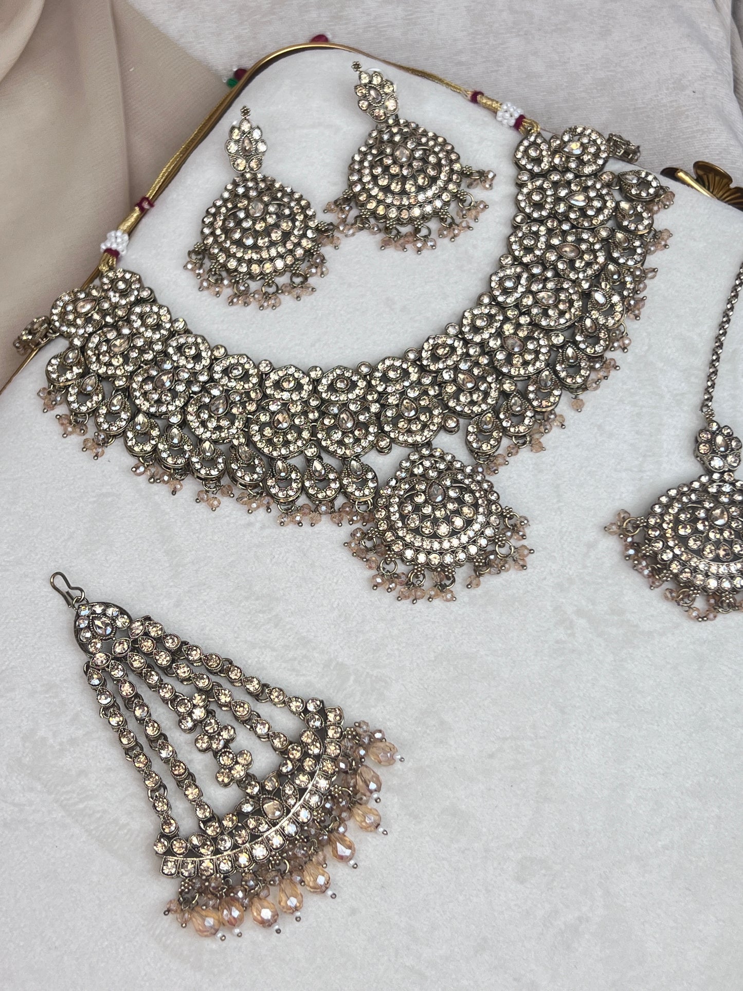 Pakisitani Gold Style Semi Bridal Set with Jhoomar