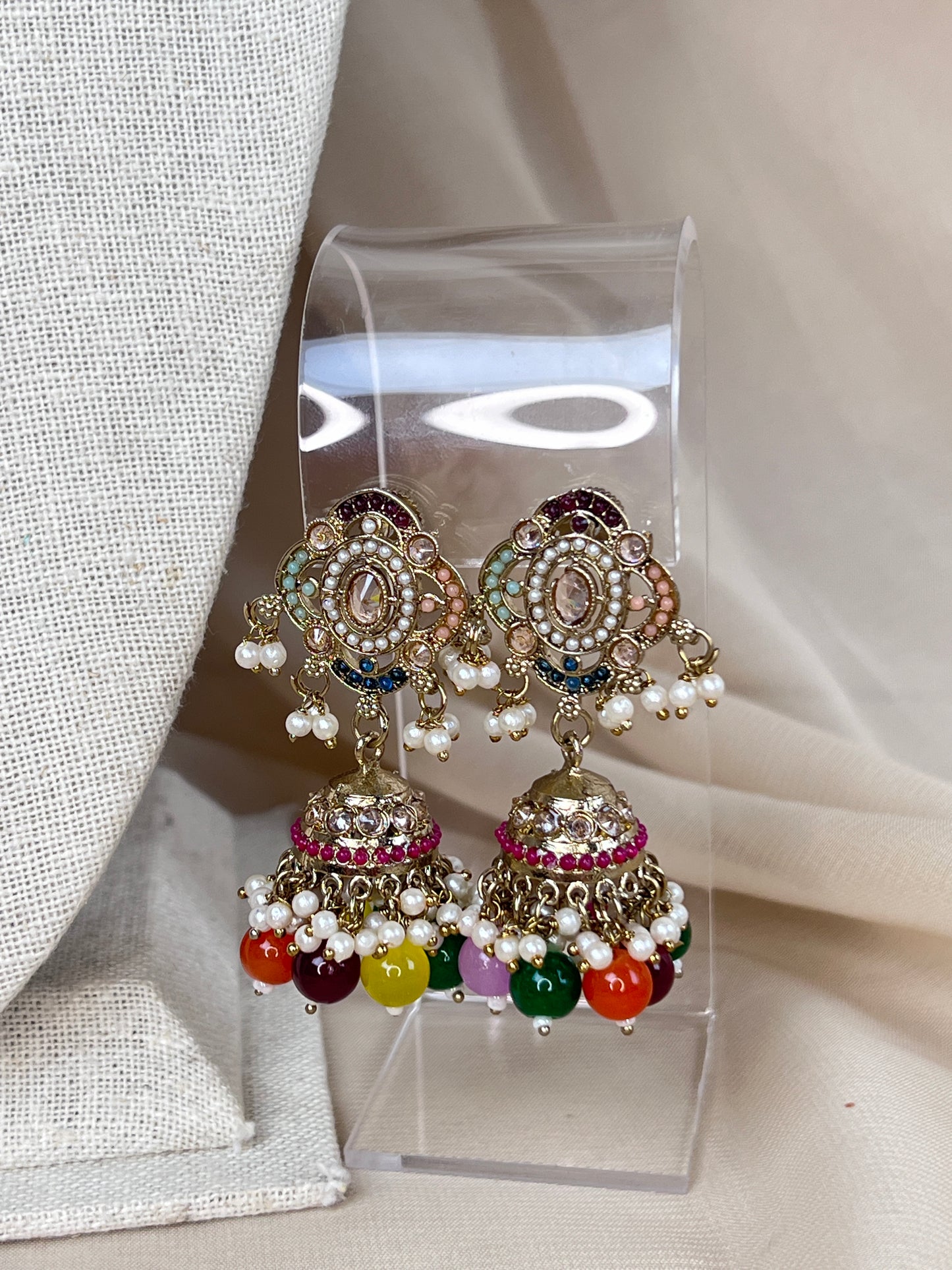Nauratan Long Mala | Haar Set with Jhumka Earrings