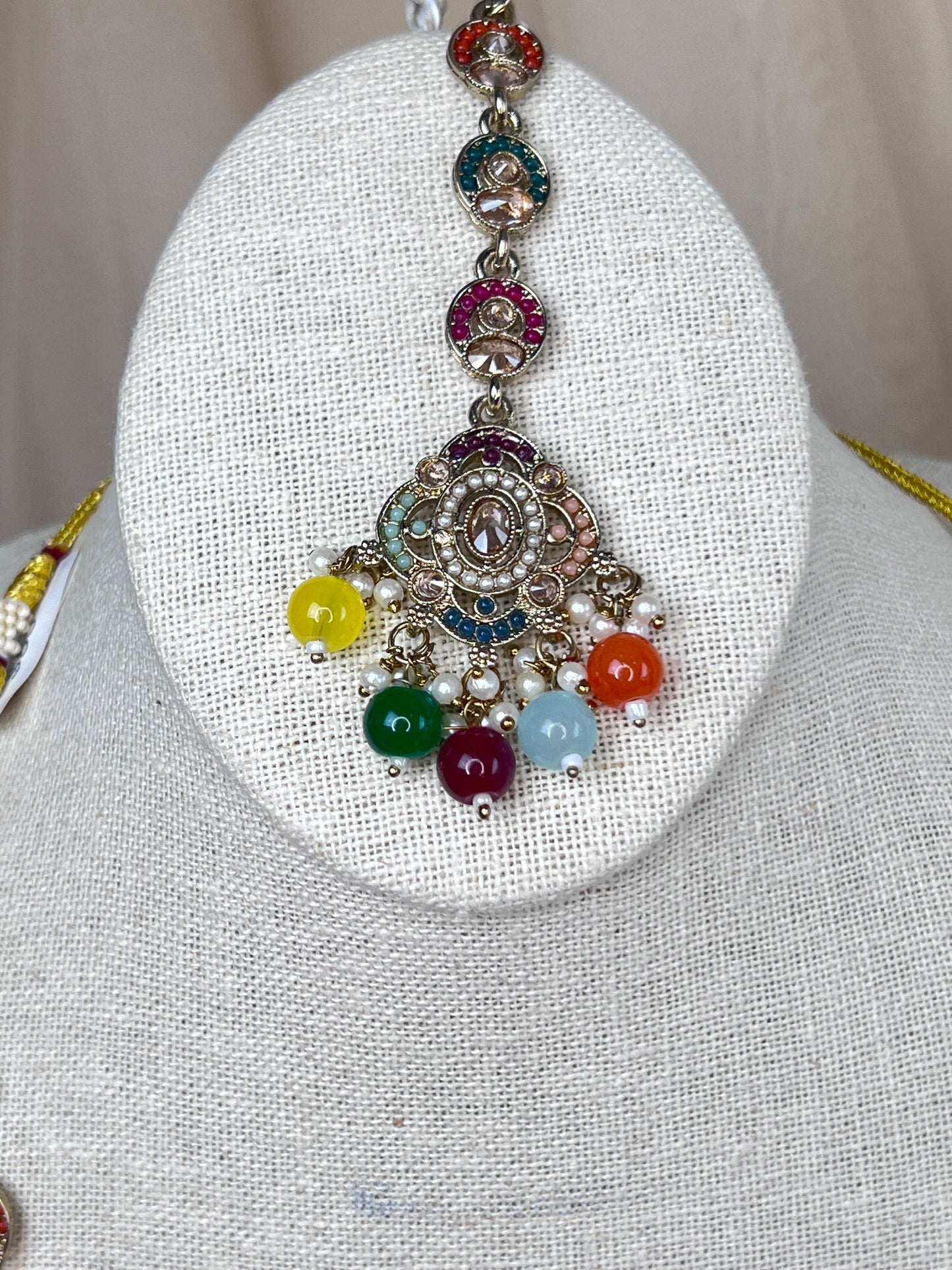 Nauratan Long Mala | Haar Set with Jhumka Earrings