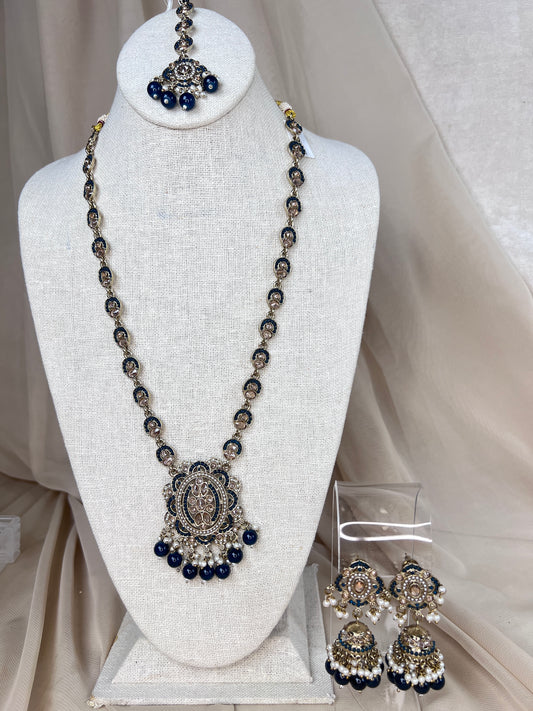 Nauratan Long Mala | Haar Set with Jhumka Earrings