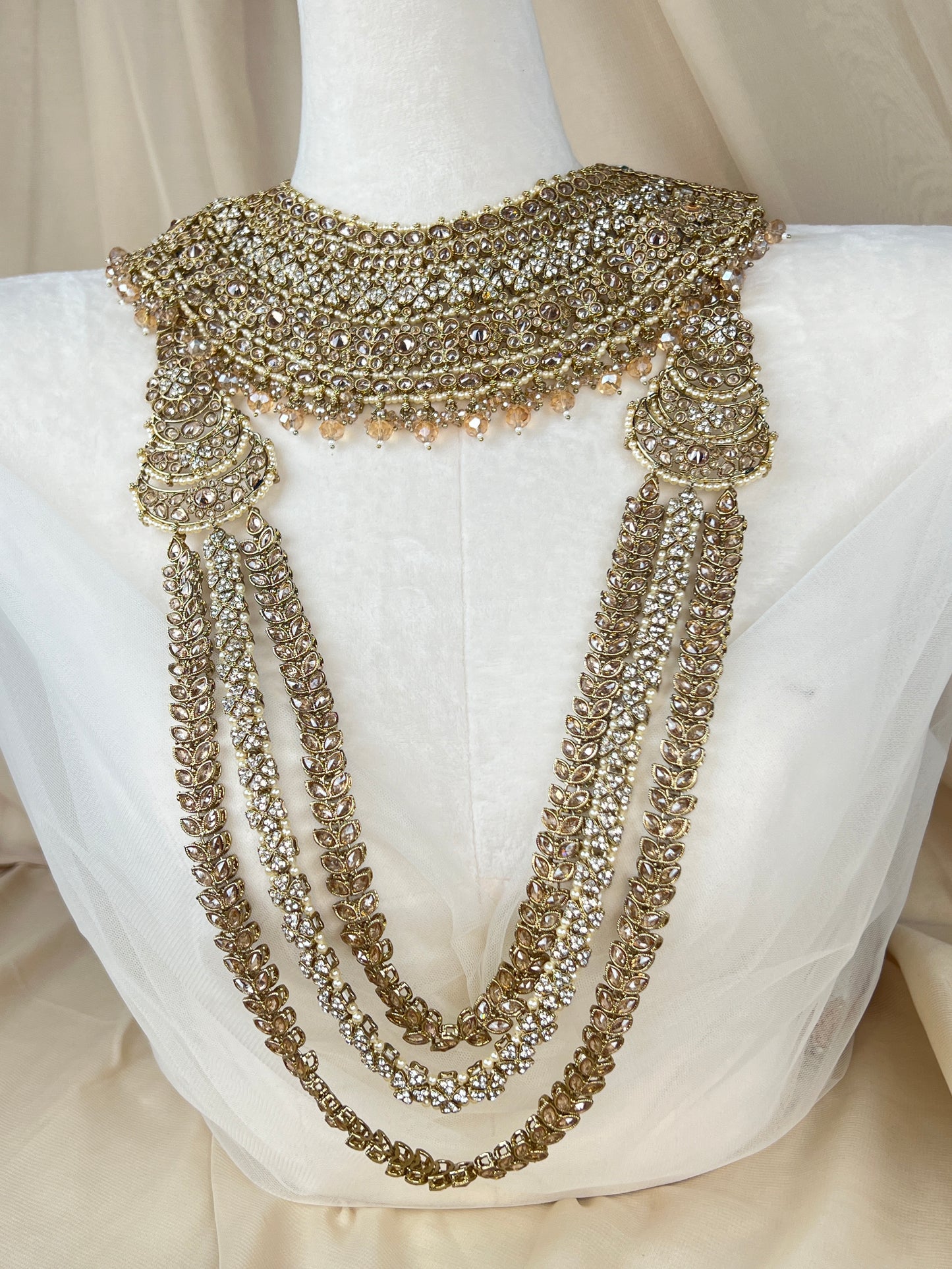 Gold & White Full Bridal Polki Set with Layered Set