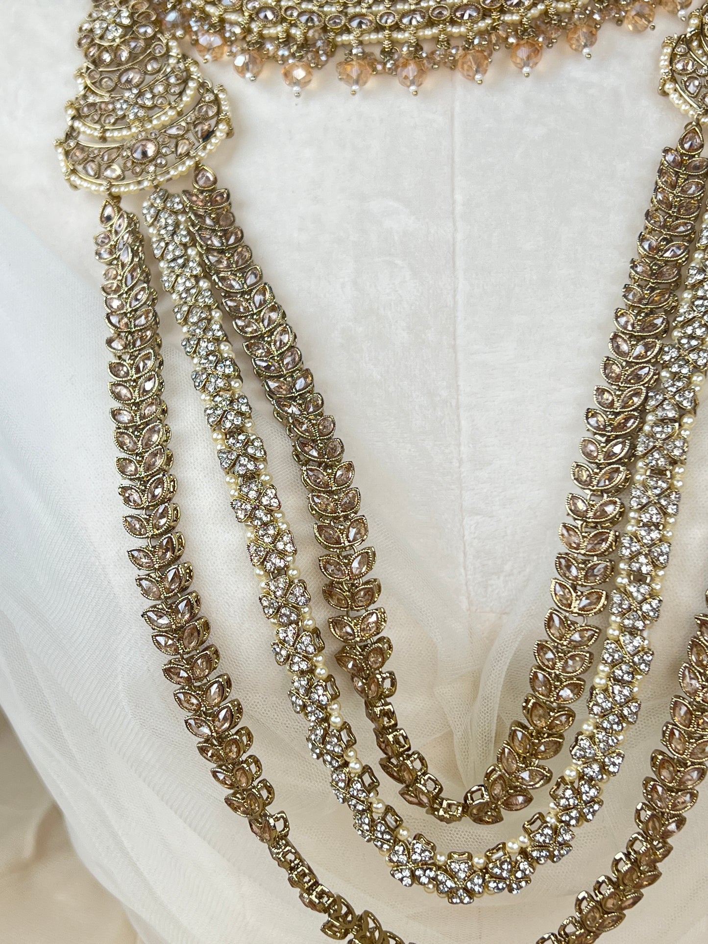 Gold & White Full Bridal Polki Set with Layered Set