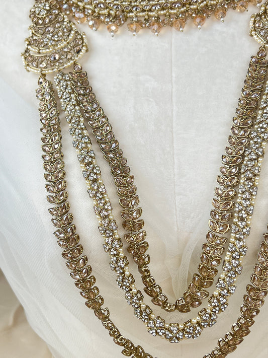 Gold & White Full Bridal Polki Set with Layered Set