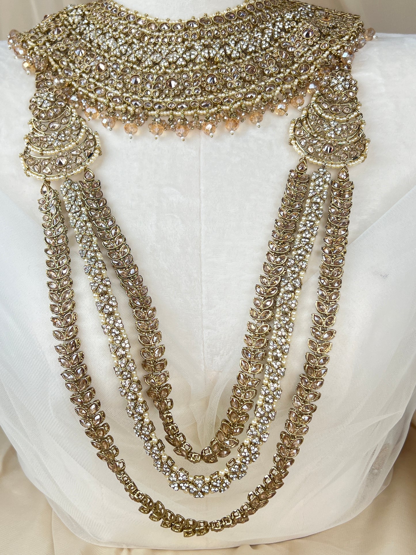 Gold & White Full Bridal Polki Set with Layered Set