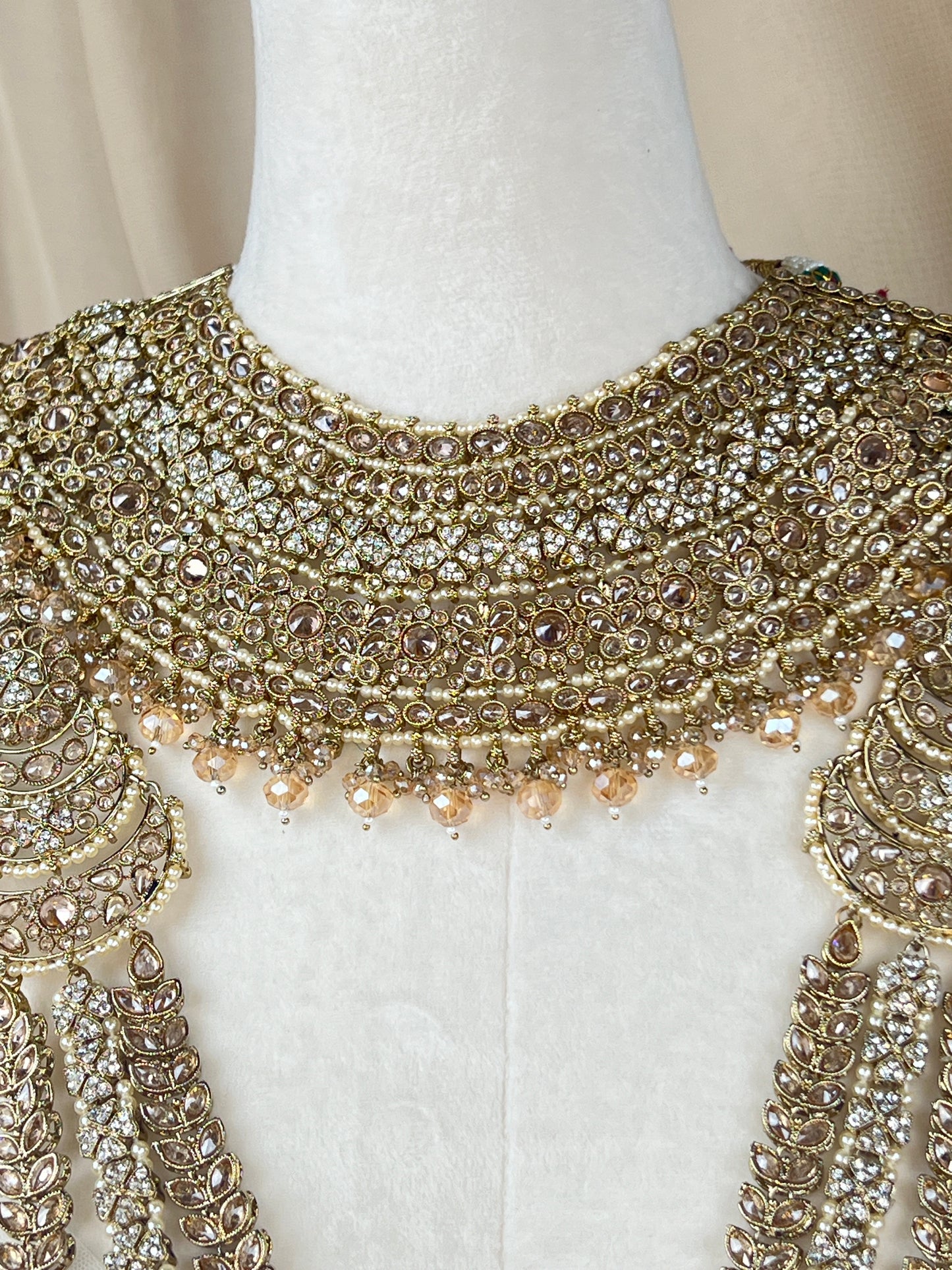 Gold & White Full Bridal Polki Set with Layered Set