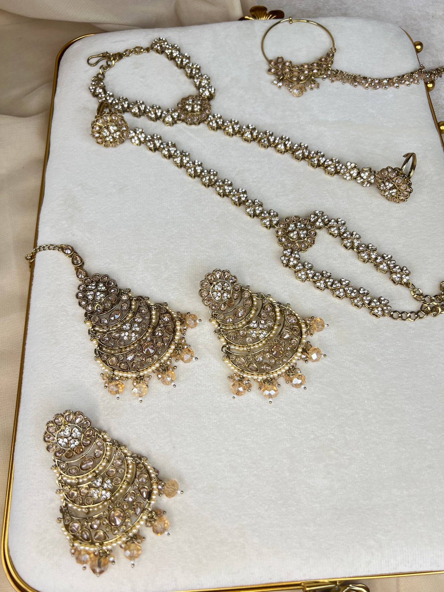 Gold & White Full Bridal Polki Set with Layered Set