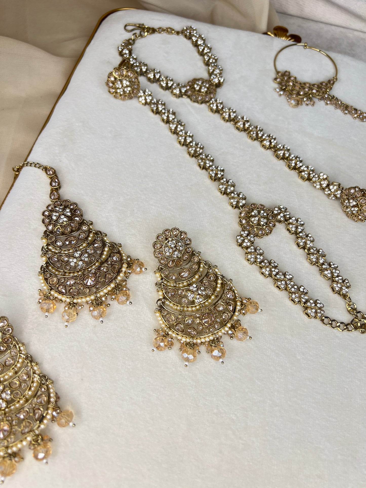 Gold & White Full Bridal Polki Set with Layered Set