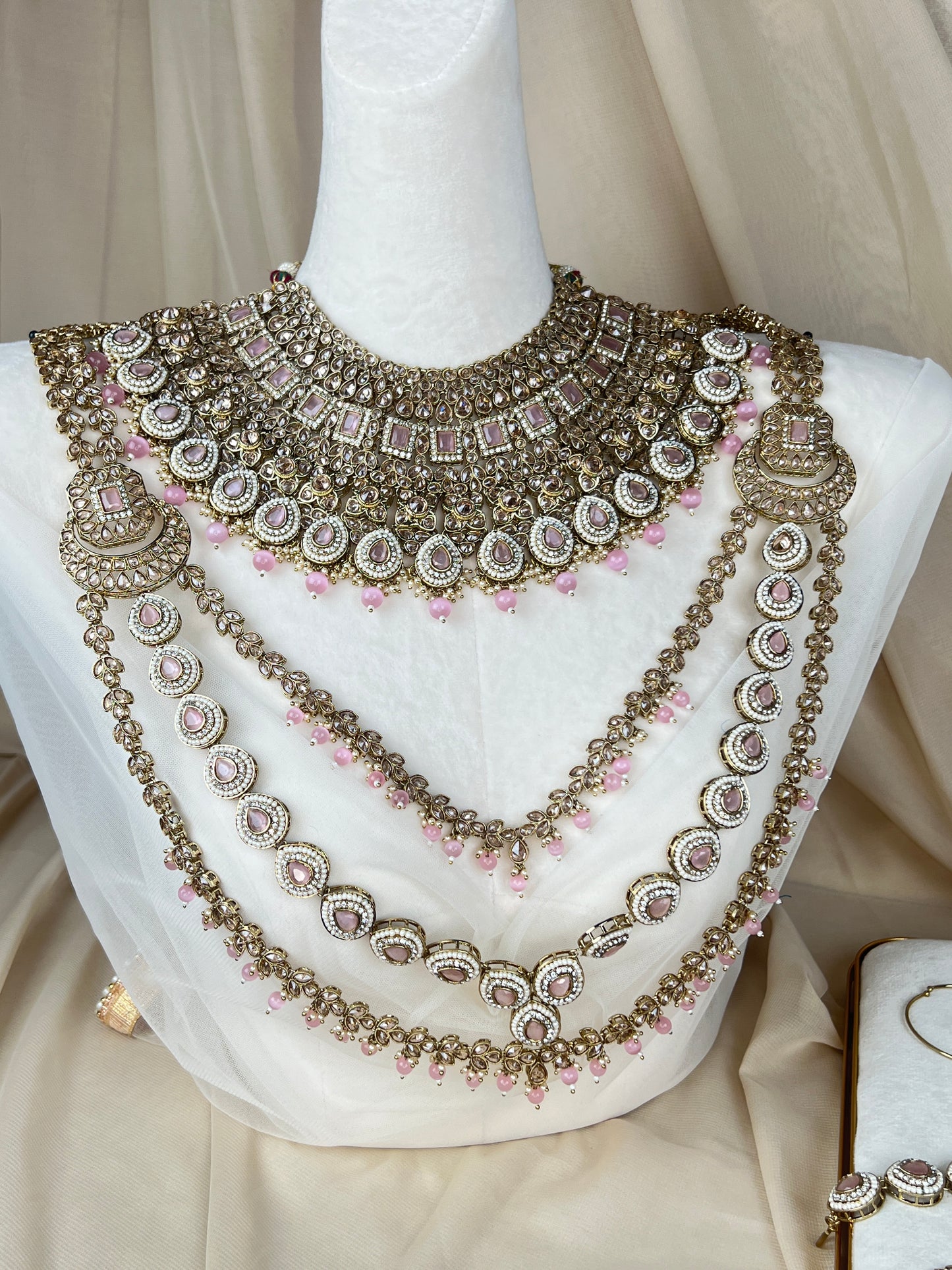 Pink & White Large Full Bridal Set with Layered Mala
