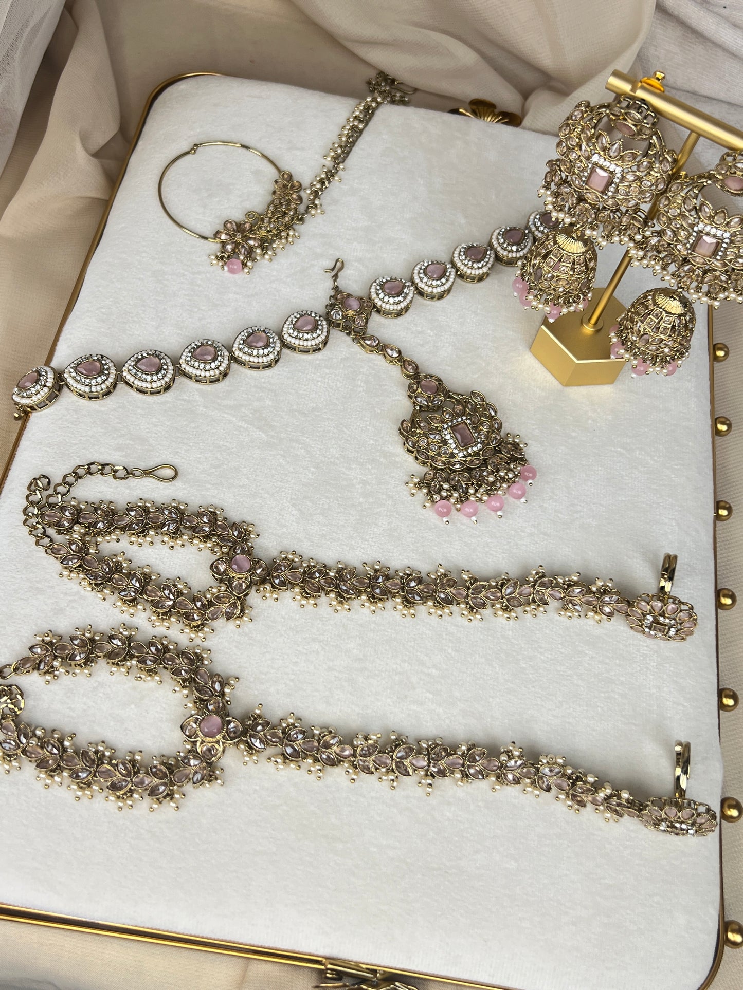 Pink & White Large Full Bridal Set with Layered Mala