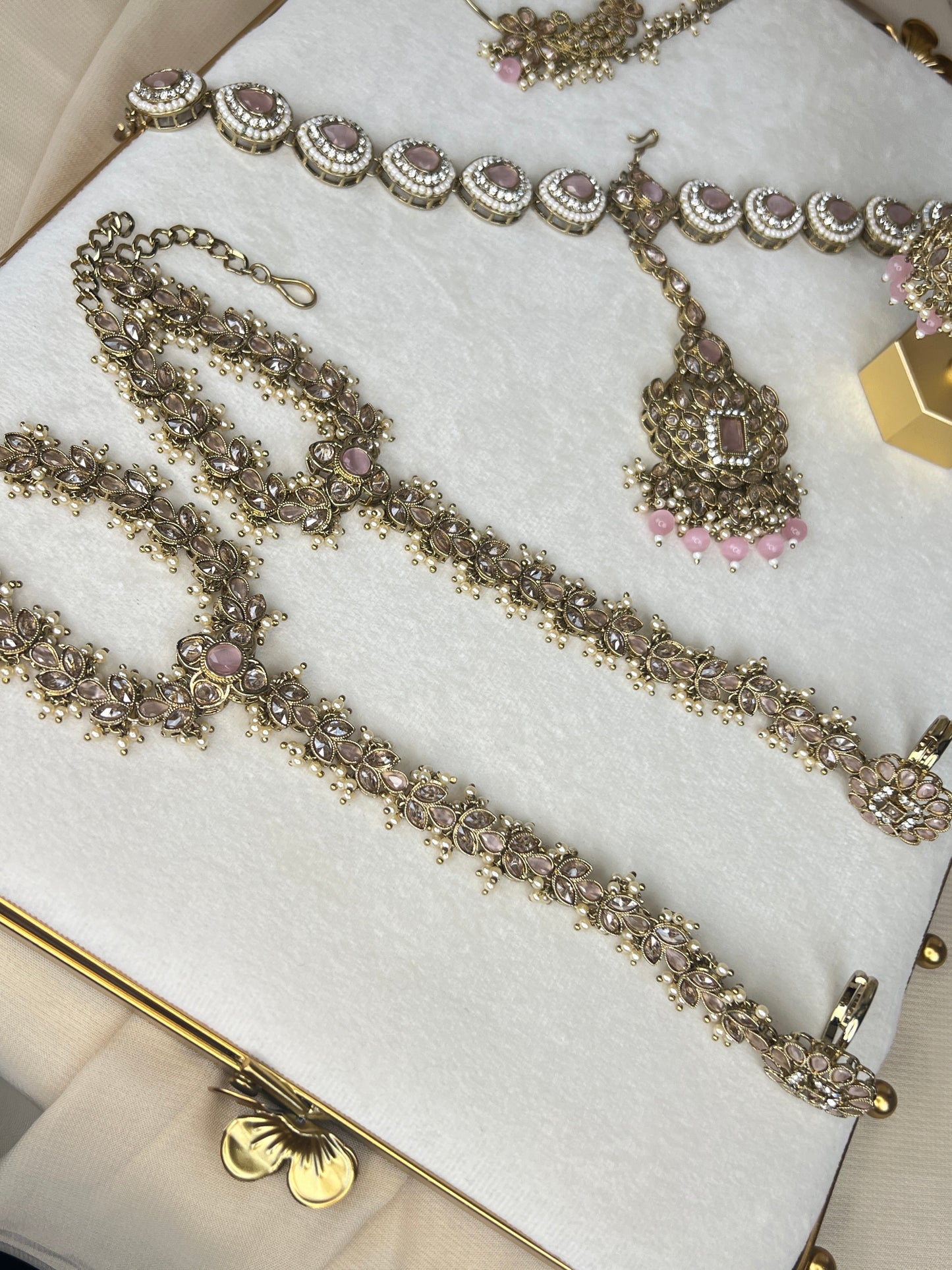 Pink & White Large Full Bridal Set with Layered Mala