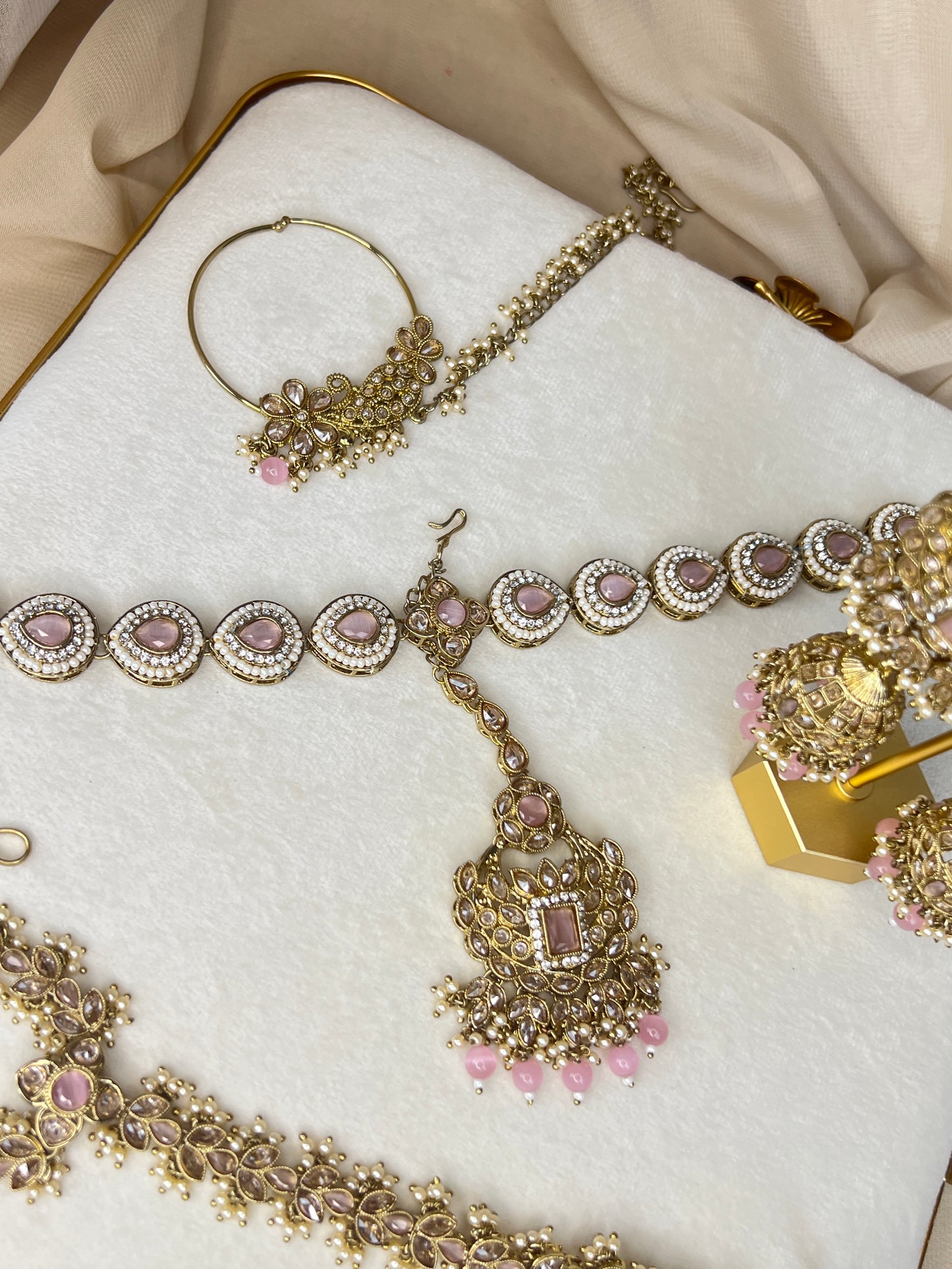 Pink & White Large Full Bridal Set with Layered Mala