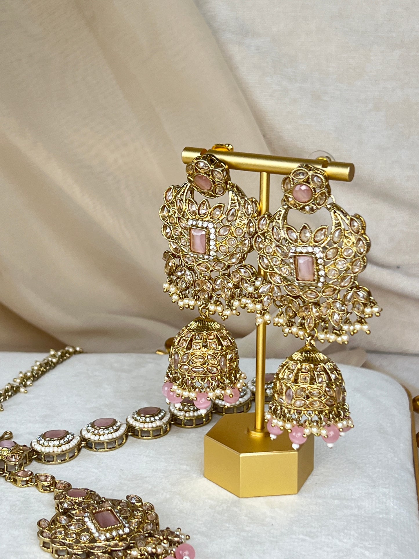 Pink & White Large Full Bridal Set with Layered Mala
