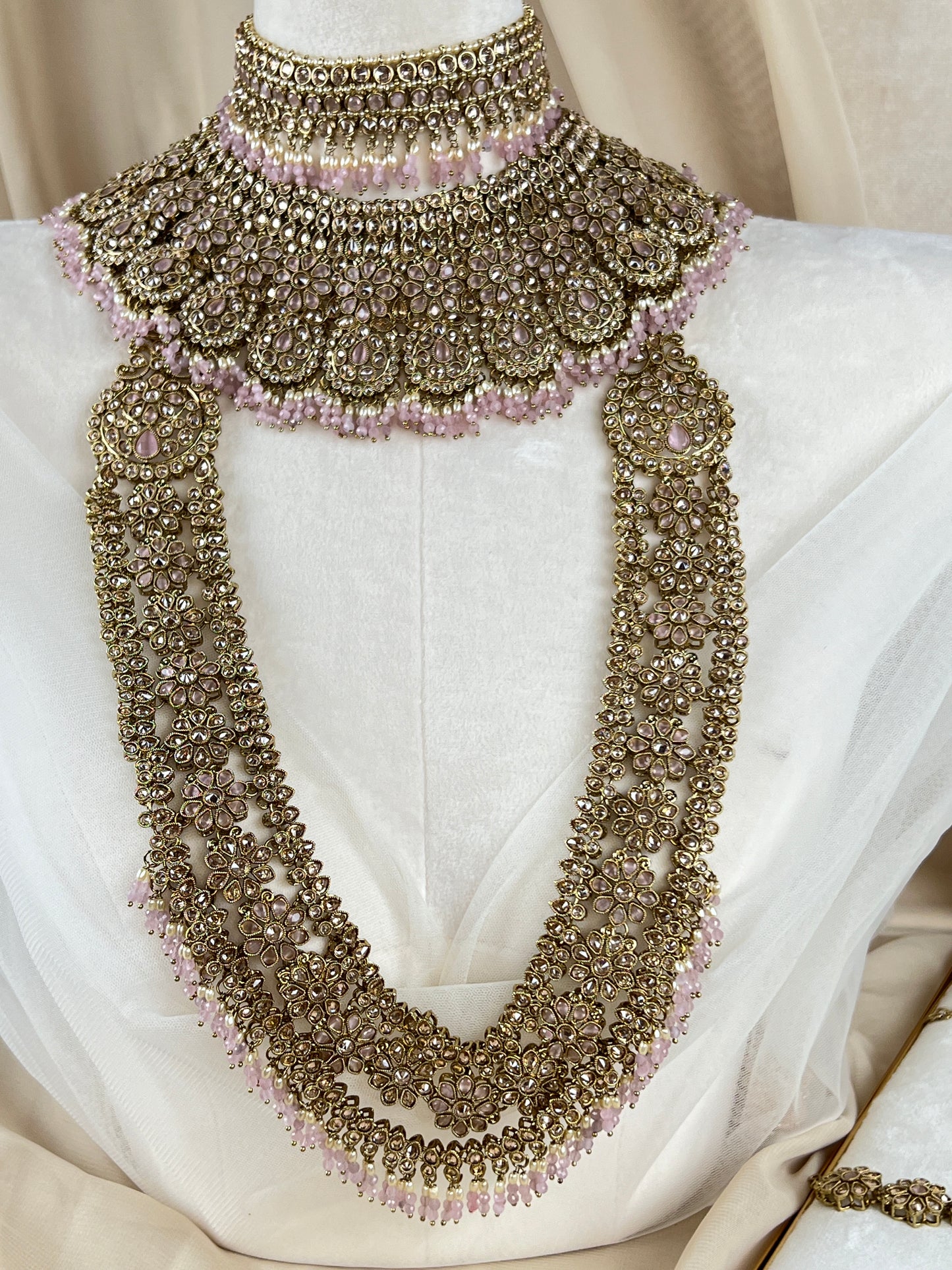 Double Choker Style Large Flower Polki Full Bridal Set