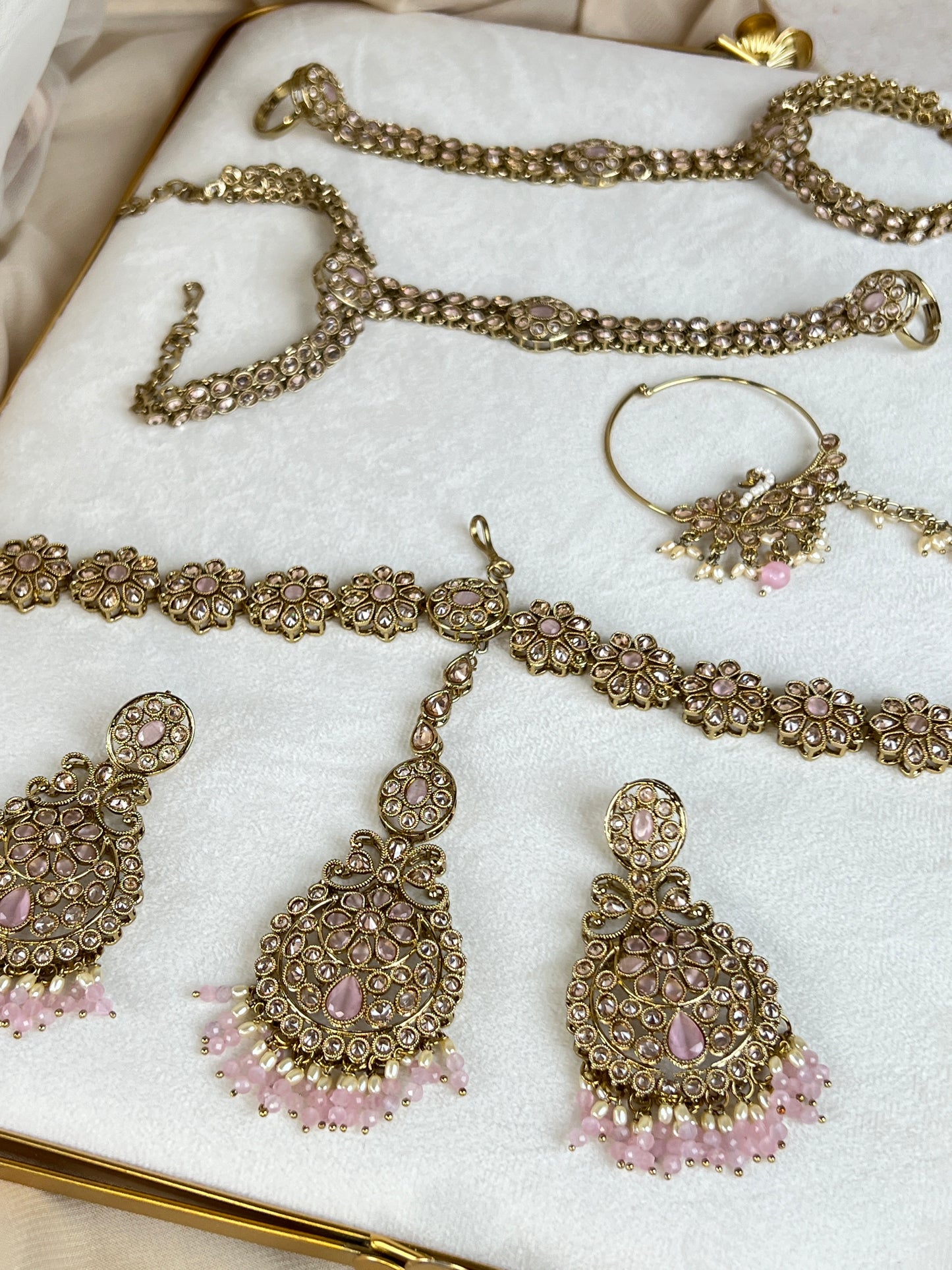 Double Choker Style Large Flower Polki Full Bridal Set