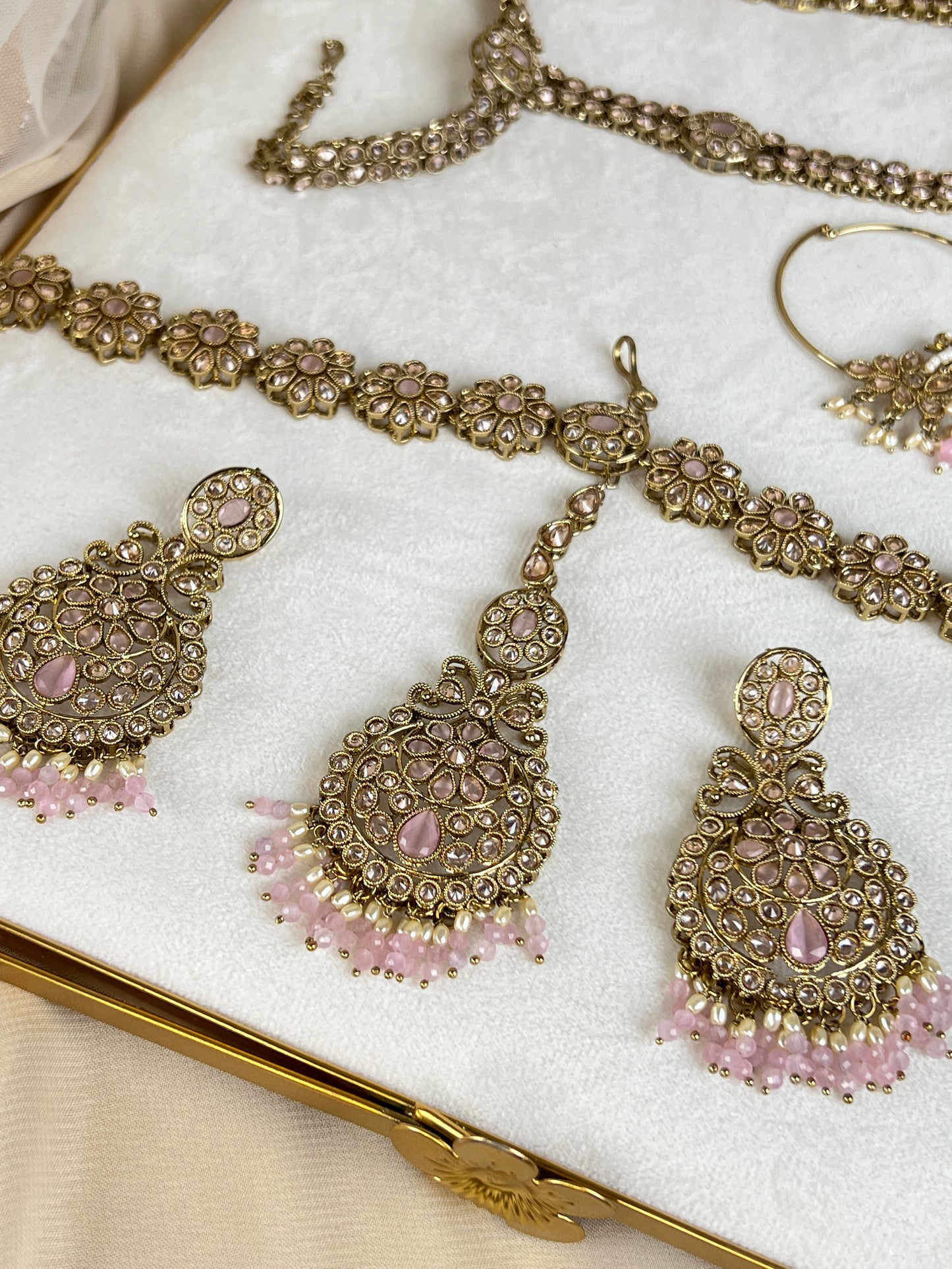 Double Choker Style Large Flower Polki Full Bridal Set