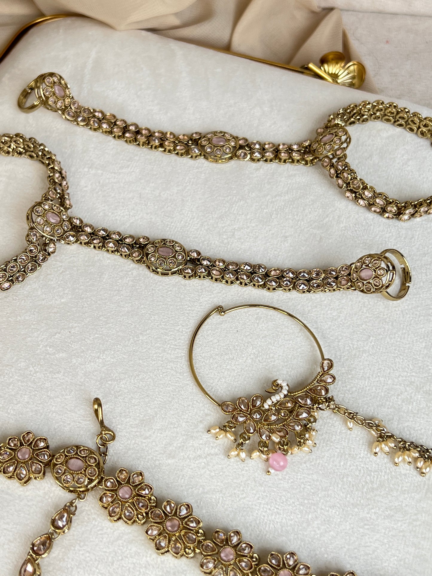 Double Choker Style Large Flower Polki Full Bridal Set