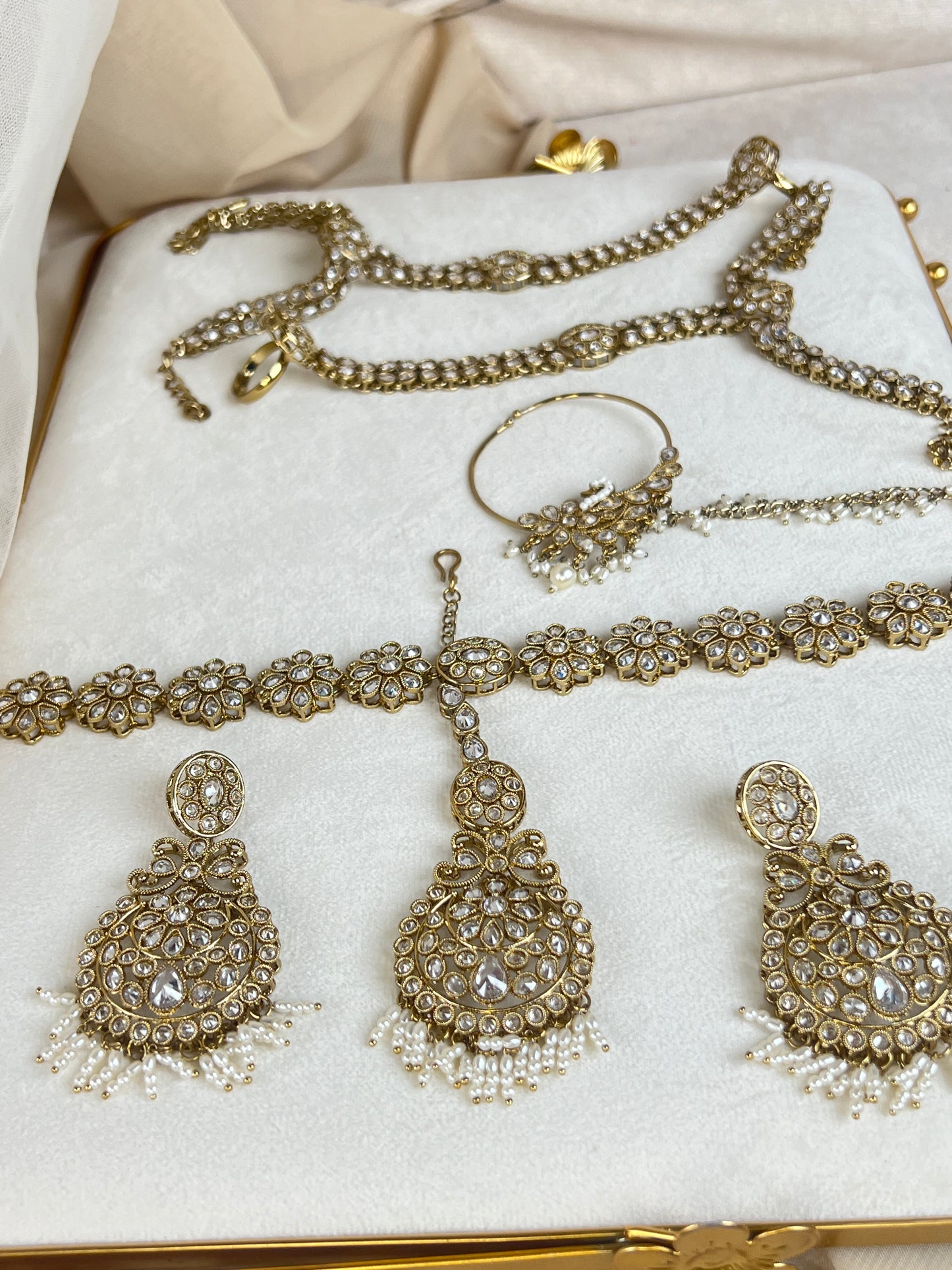 Double Choker Style Large Flower Polki Full Bridal Set