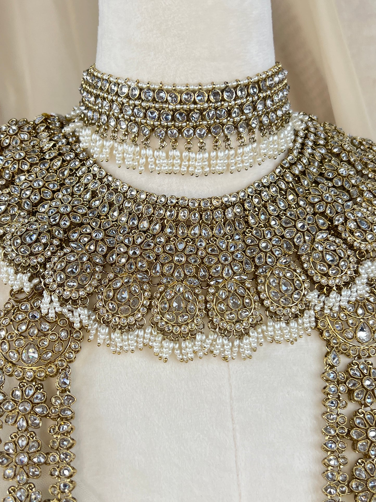 Double Choker Style Large Flower Polki Full Bridal Set