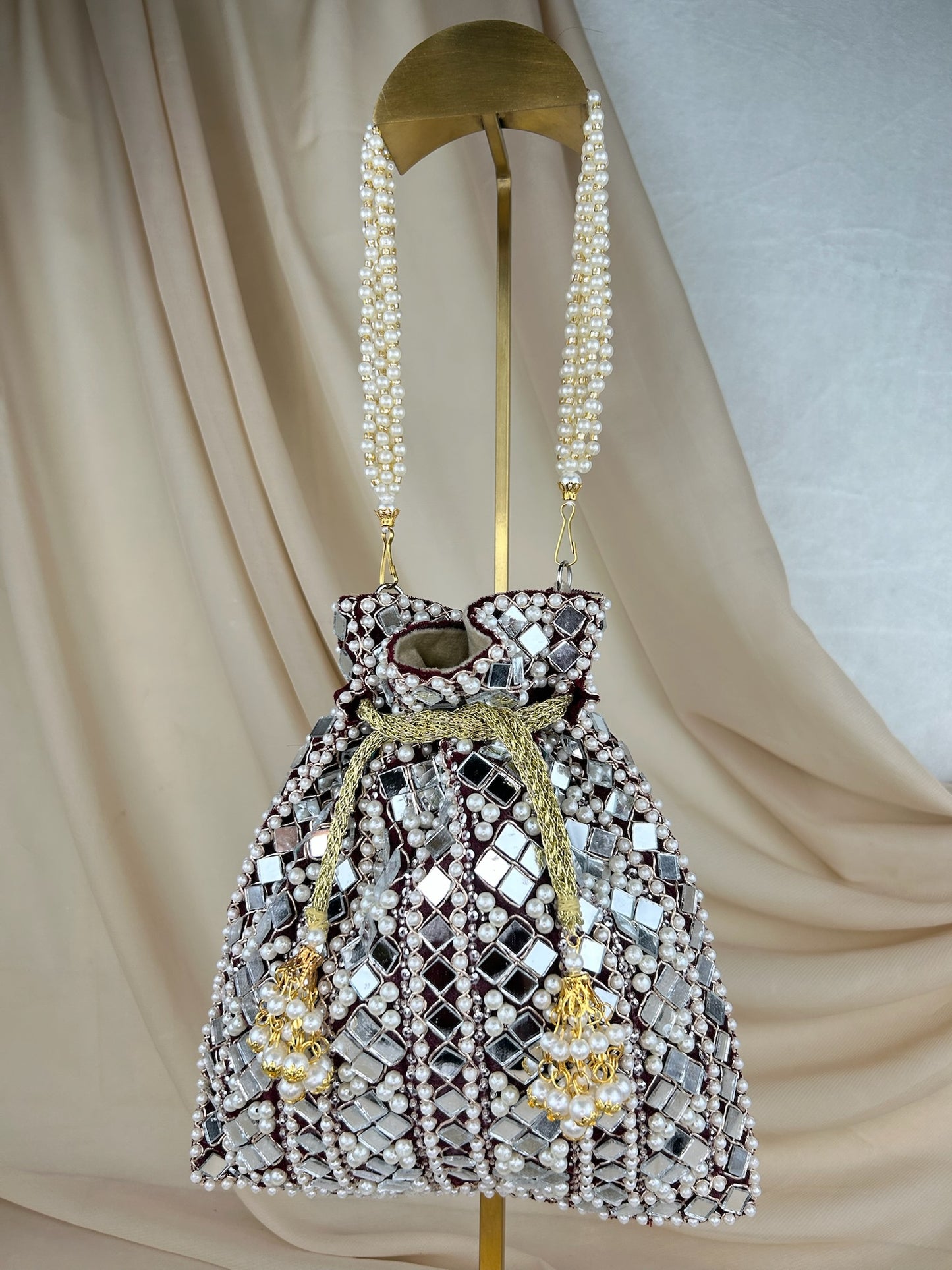 Mirror and Velvet Potli Bag