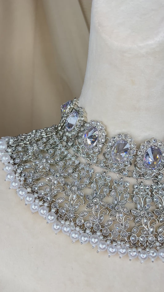 Silver Semi Bridal Choker Set